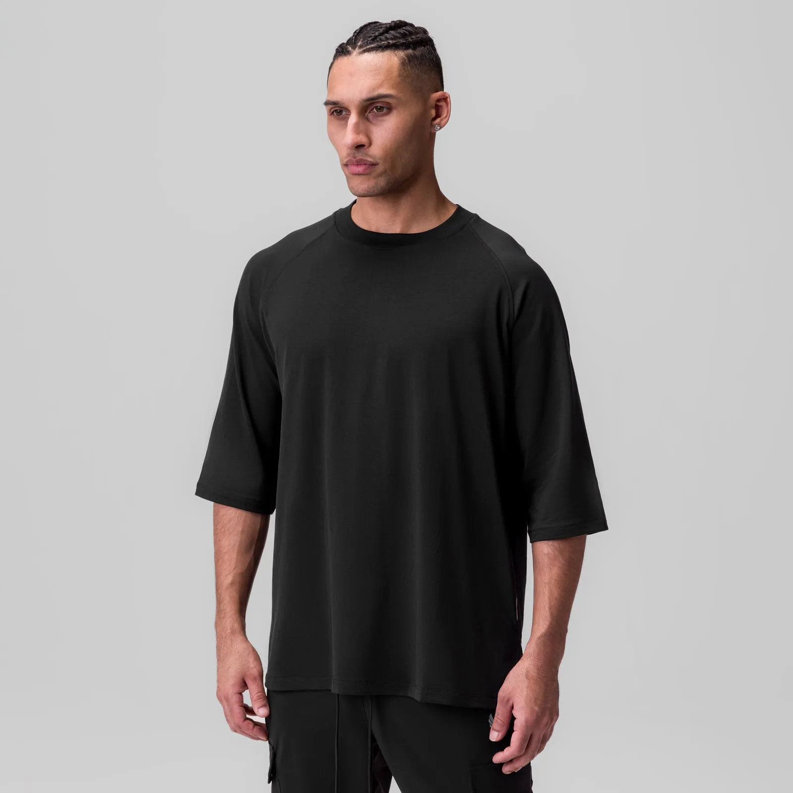 1086. Supima 3/4-Sleeve Oversized Tee - Black ASRV