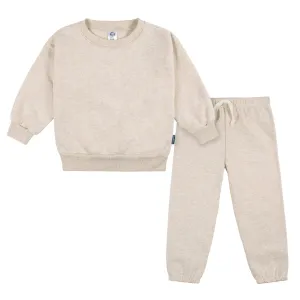2-Piece Infant & Toddler Neutral Oatmeal Heather Sweatshirt & Pant Set Gerber Childrenswea