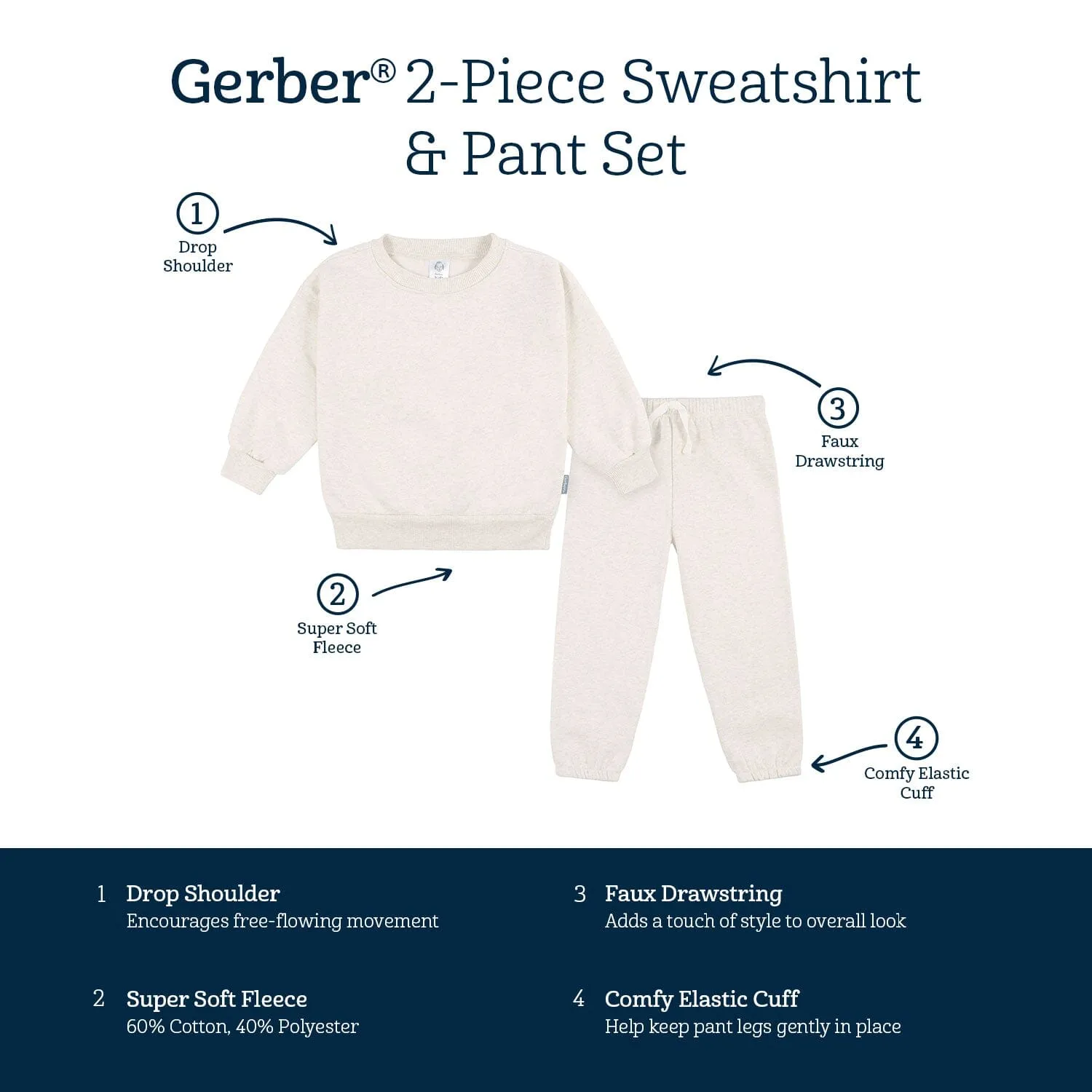 2-Piece Infant & Toddler Neutral Oatmeal Heather Sweatshirt & Pant Set Gerber Childrenswea