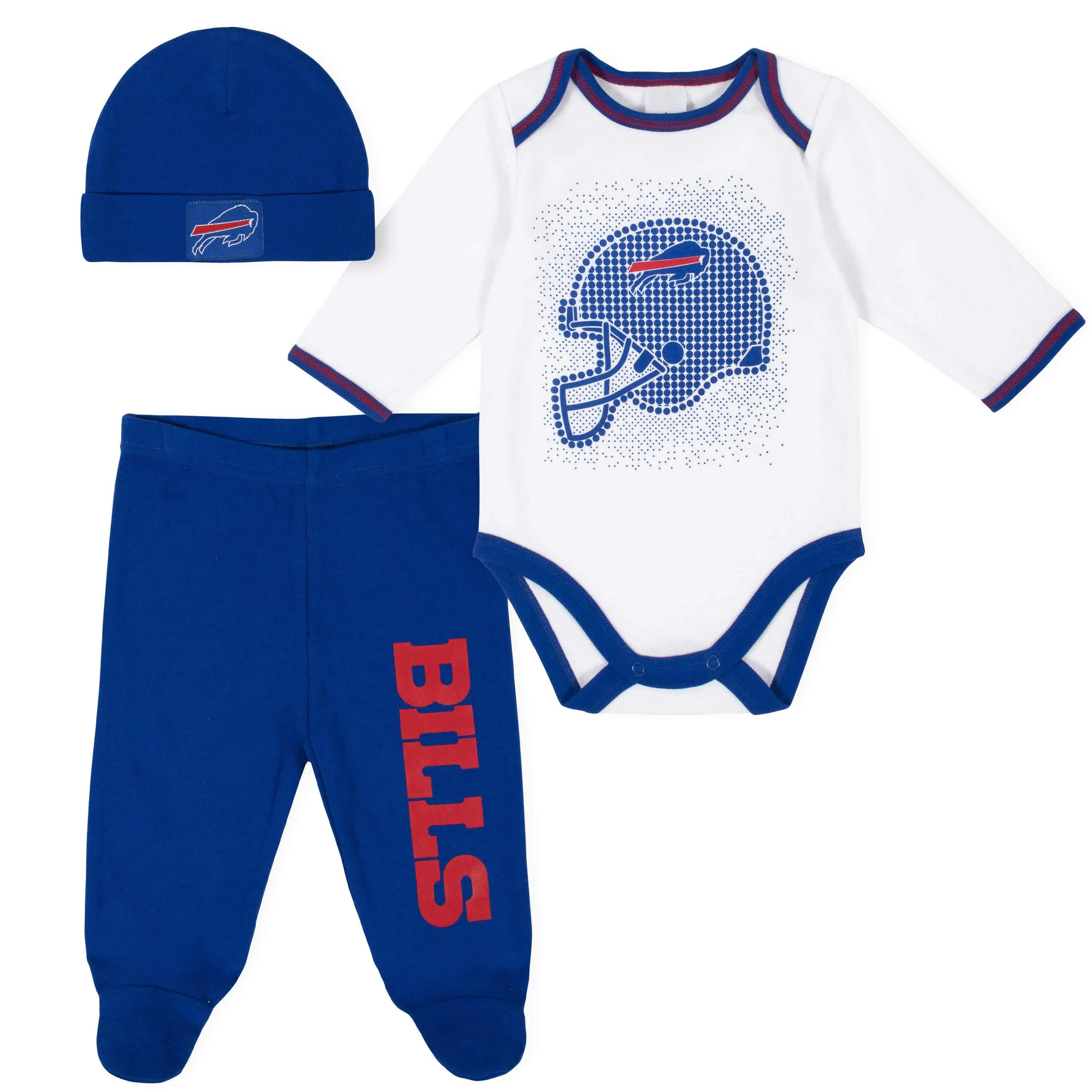 3-Piece Baby Boys Buffalo Bills Long Sleeve Bodysuit, Footed Pant, and Cap Set Gerber Childrenswea