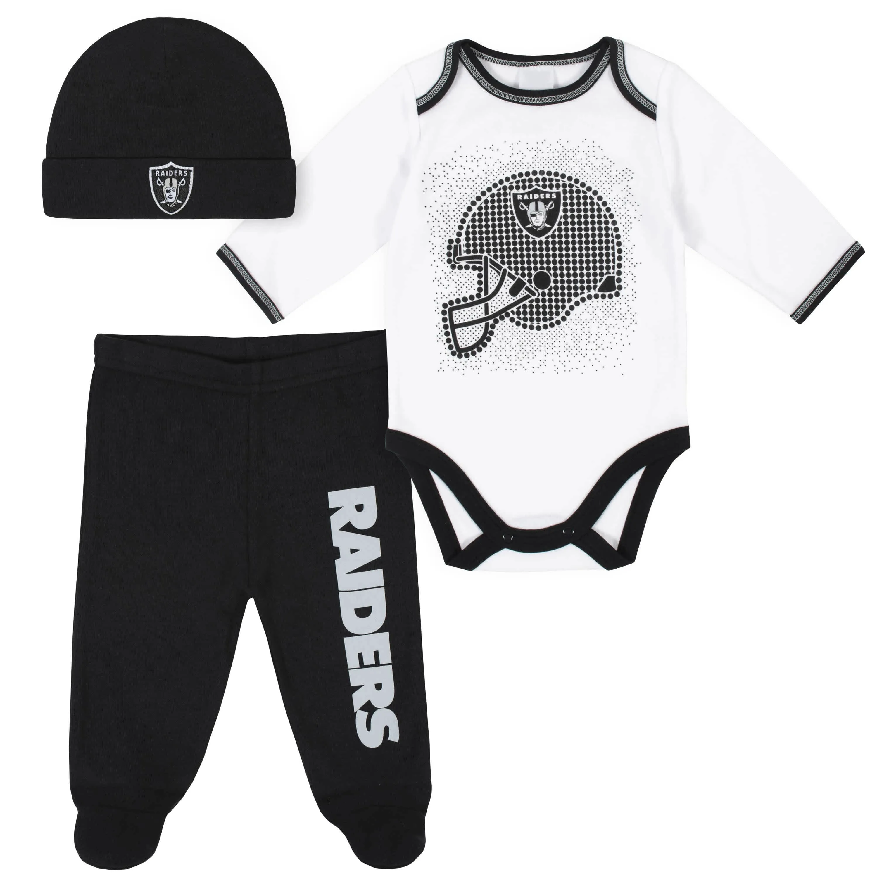 3-Piece Baby Boys Las Vegas Raiders Bodysuit, Footed Pant, and Cap Set Gerber Childrenswea