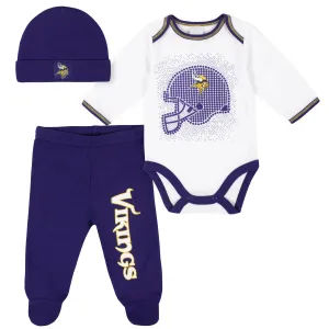 3-Piece Baby Boys Minnesota Vikings Bodysuit, Footed Pant, and Cap Set Gerber Childrenswea