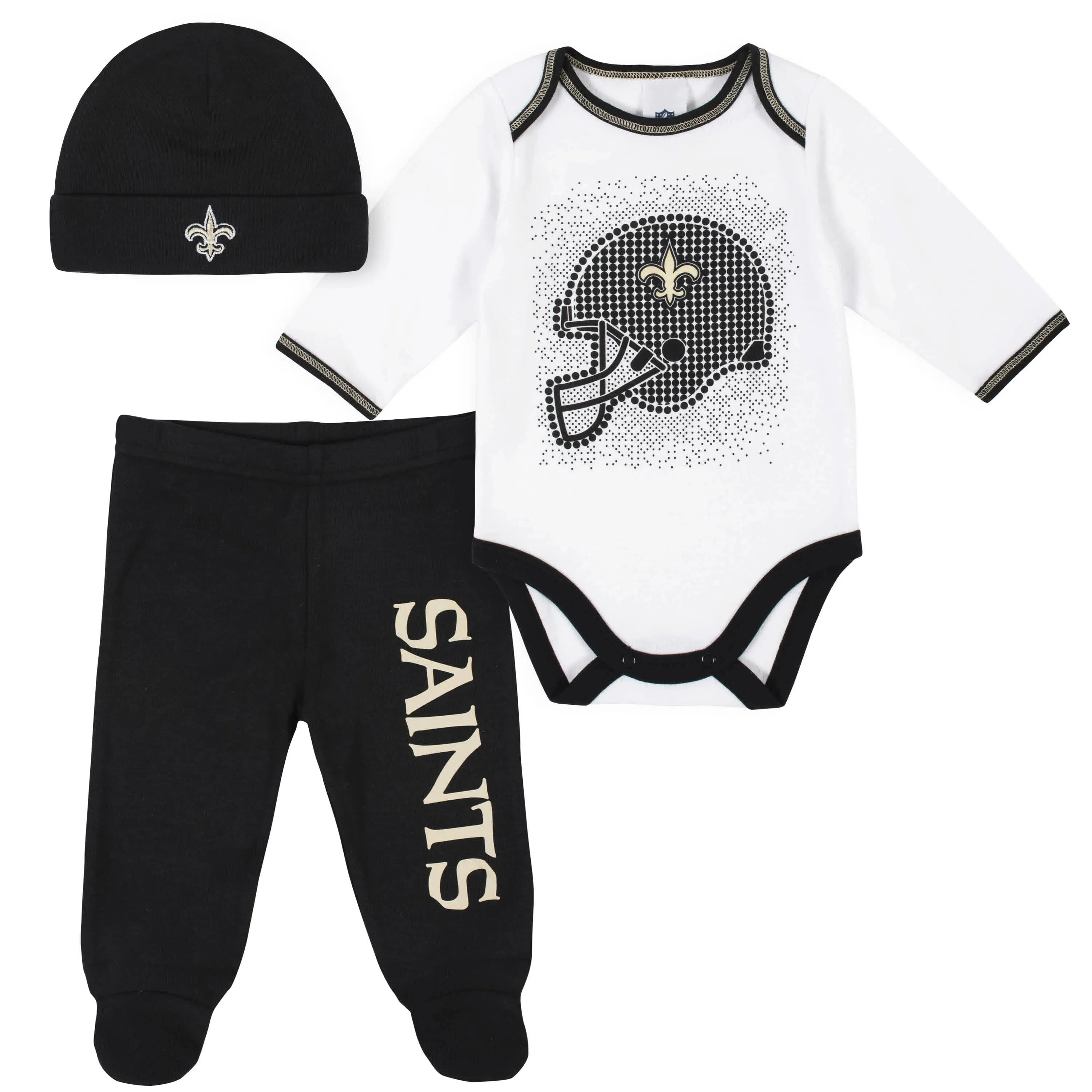 3-Piece Baby Boys New Orleans Saints Bodysuit, Footed Pant, and Cap Set Gerber Childrenswea