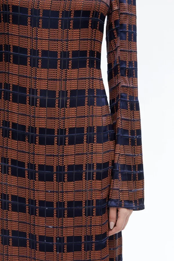 3.1 Phillip Lim Hester Plaid Devor Midi Dress in MIDNIGHT-RUST MULTI Size 6 NWT