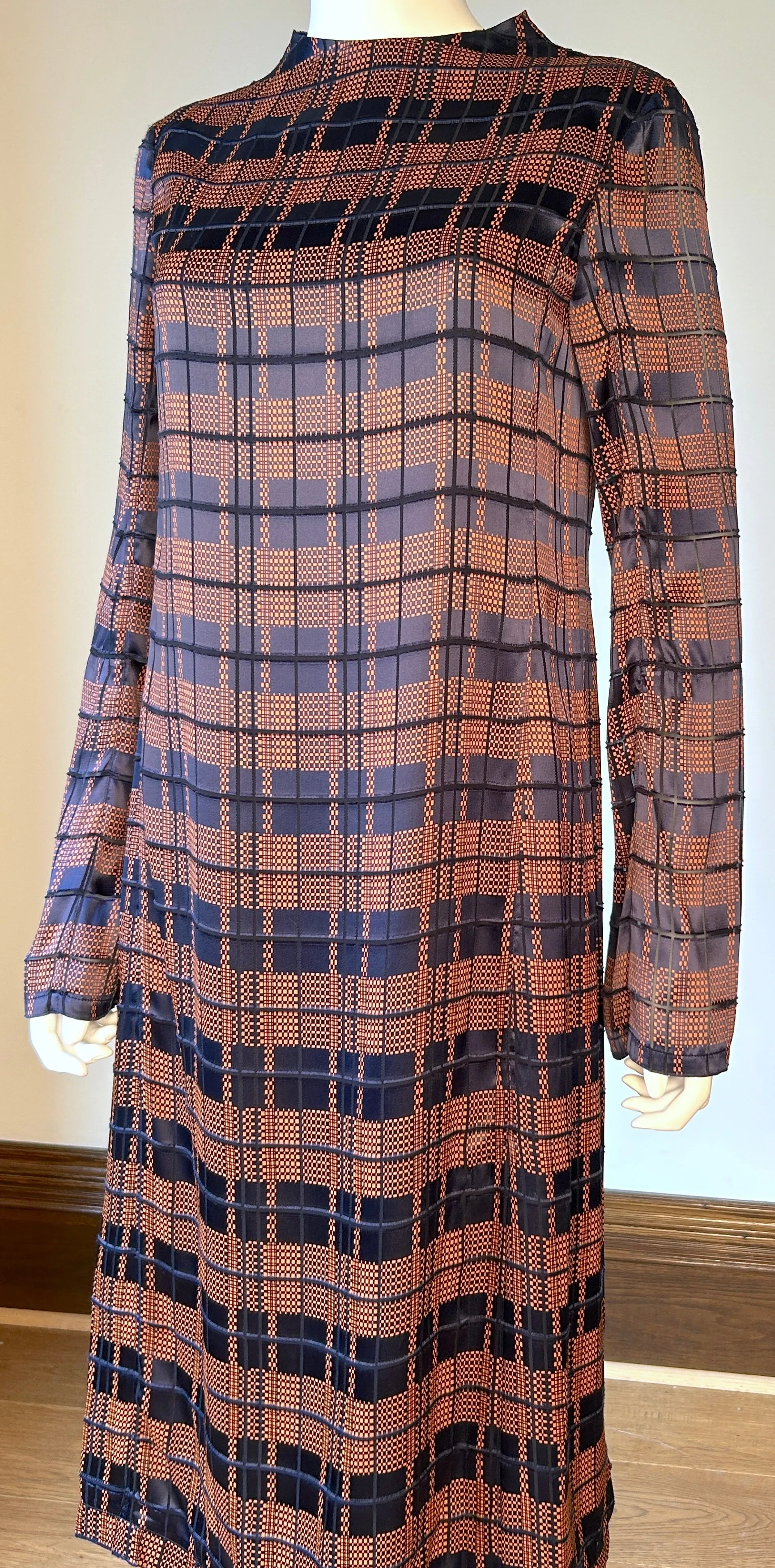3.1 Phillip Lim Hester Plaid Devor Midi Dress in MIDNIGHT-RUST MULTI Size 6 NWT