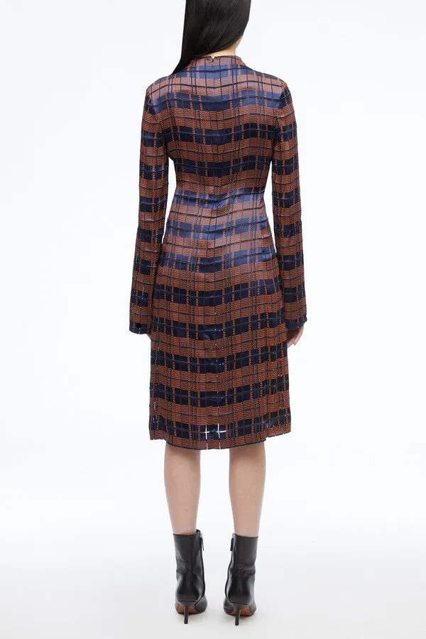 3.1 Phillip Lim Hester Plaid Devor Midi Dress in MIDNIGHT-RUST MULTI Size 6 NWT