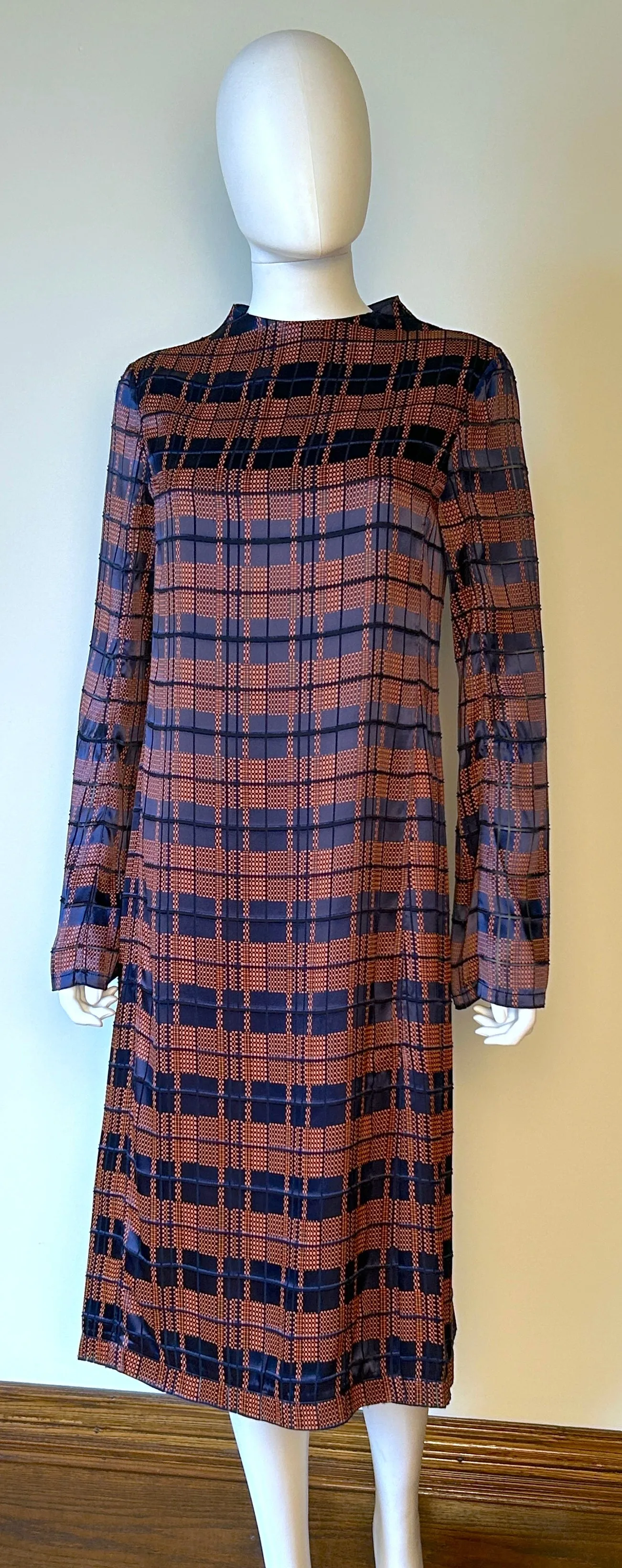 3.1 Phillip Lim Hester Plaid Devor Midi Dress in MIDNIGHT-RUST MULTI Size 6 NWT