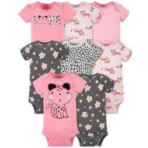 8-Pack Baby Girls Leopard Short Sleeve Onesies Bodysuits Gerber Childrenswea