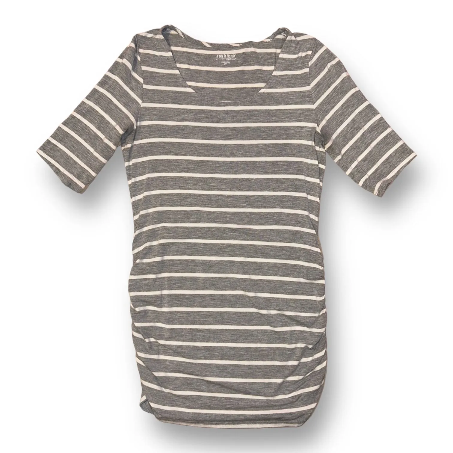 A Pea in the Pod Size Small Gray Striped 3/4 Sleeve Maternity Top