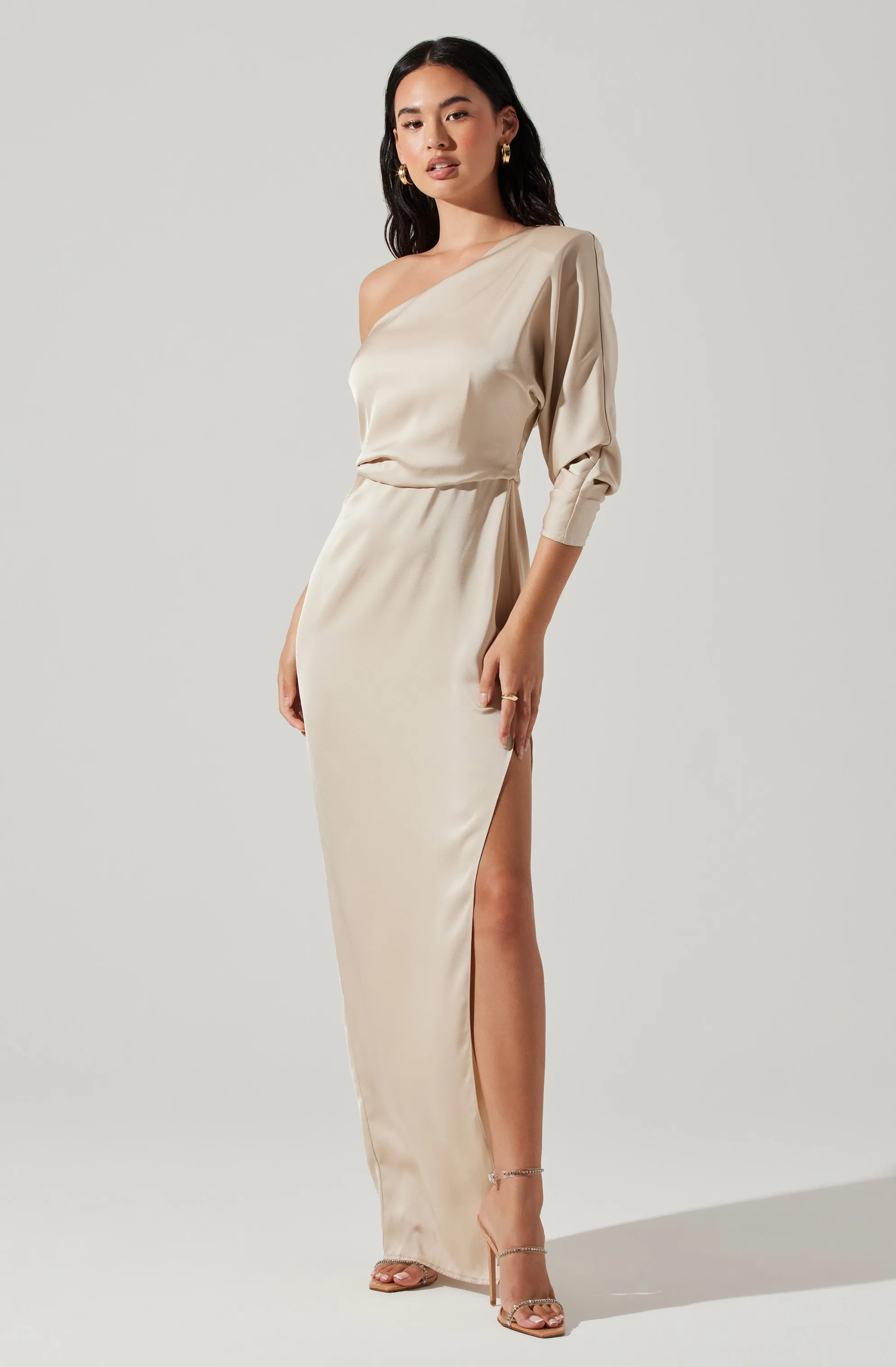 Affordable Luxury Amari Satin Cutout One Shoulder Maxi Dress  Today Only!