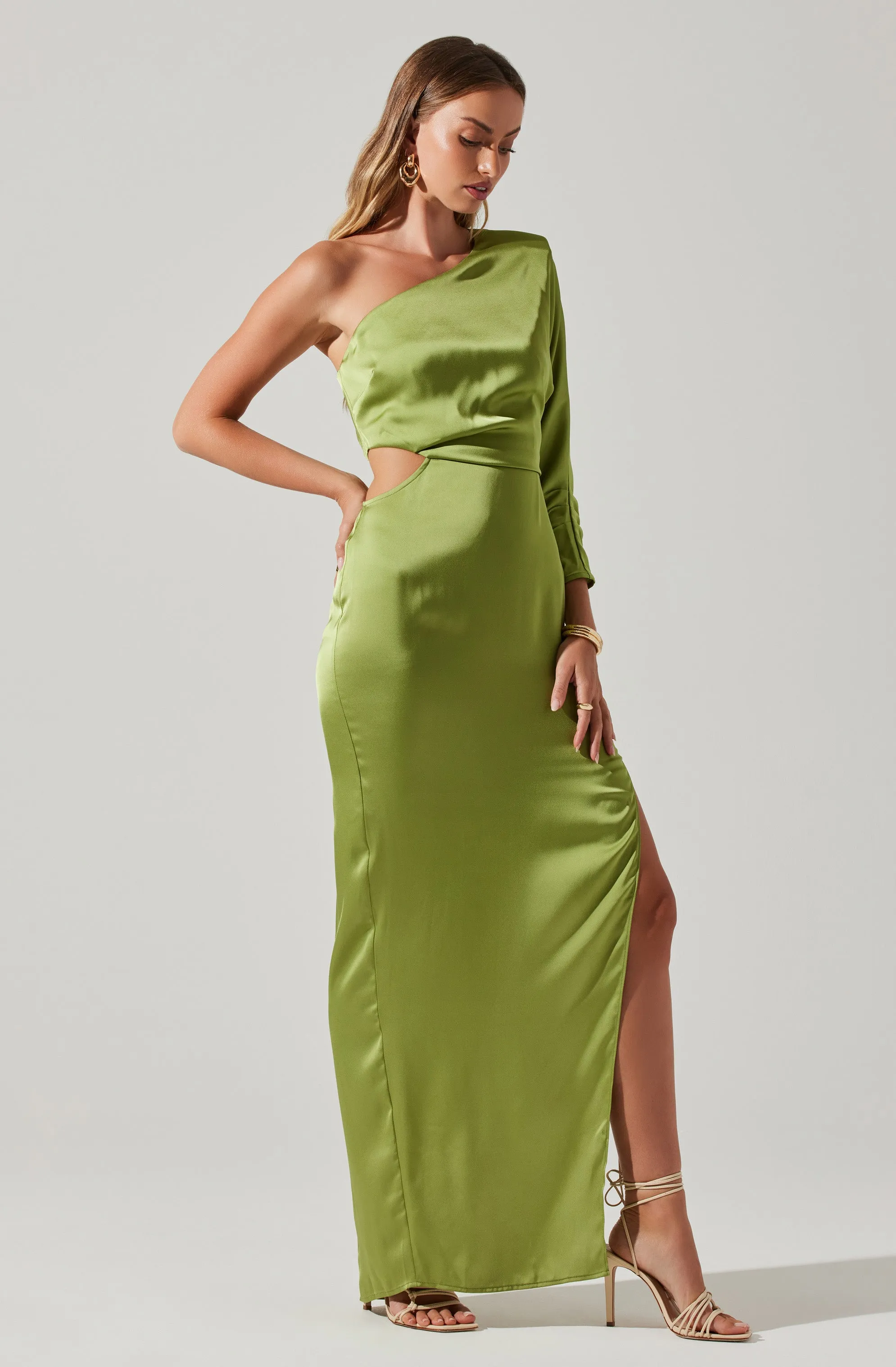 Affordable Luxury Amari Satin Cutout One Shoulder Maxi Dress  Today Only!
