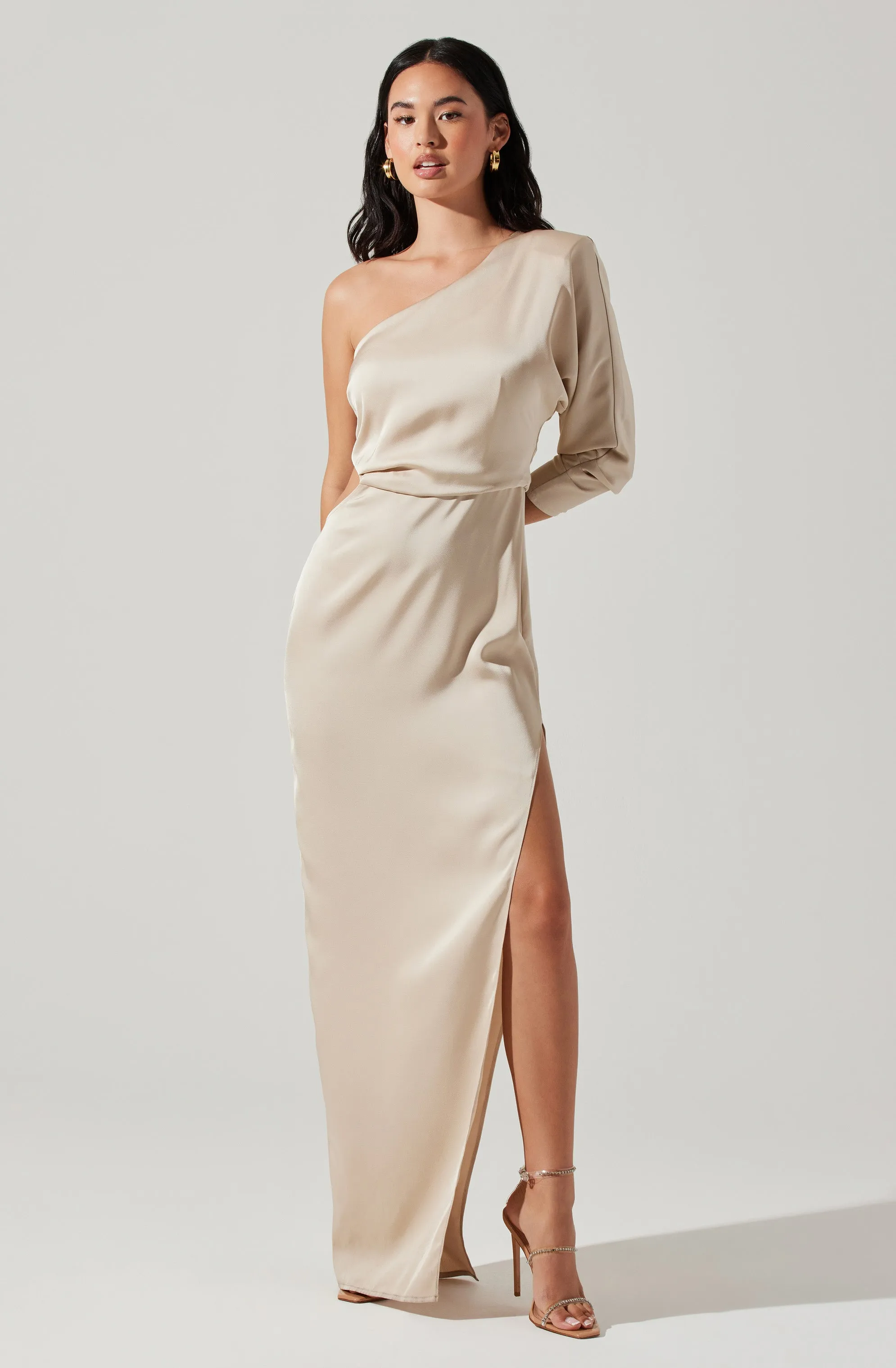 Affordable Luxury Amari Satin Cutout One Shoulder Maxi Dress  Today Only!