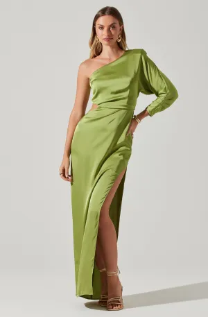 Affordable Luxury Amari Satin Cutout One Shoulder Maxi Dress  Today Only!