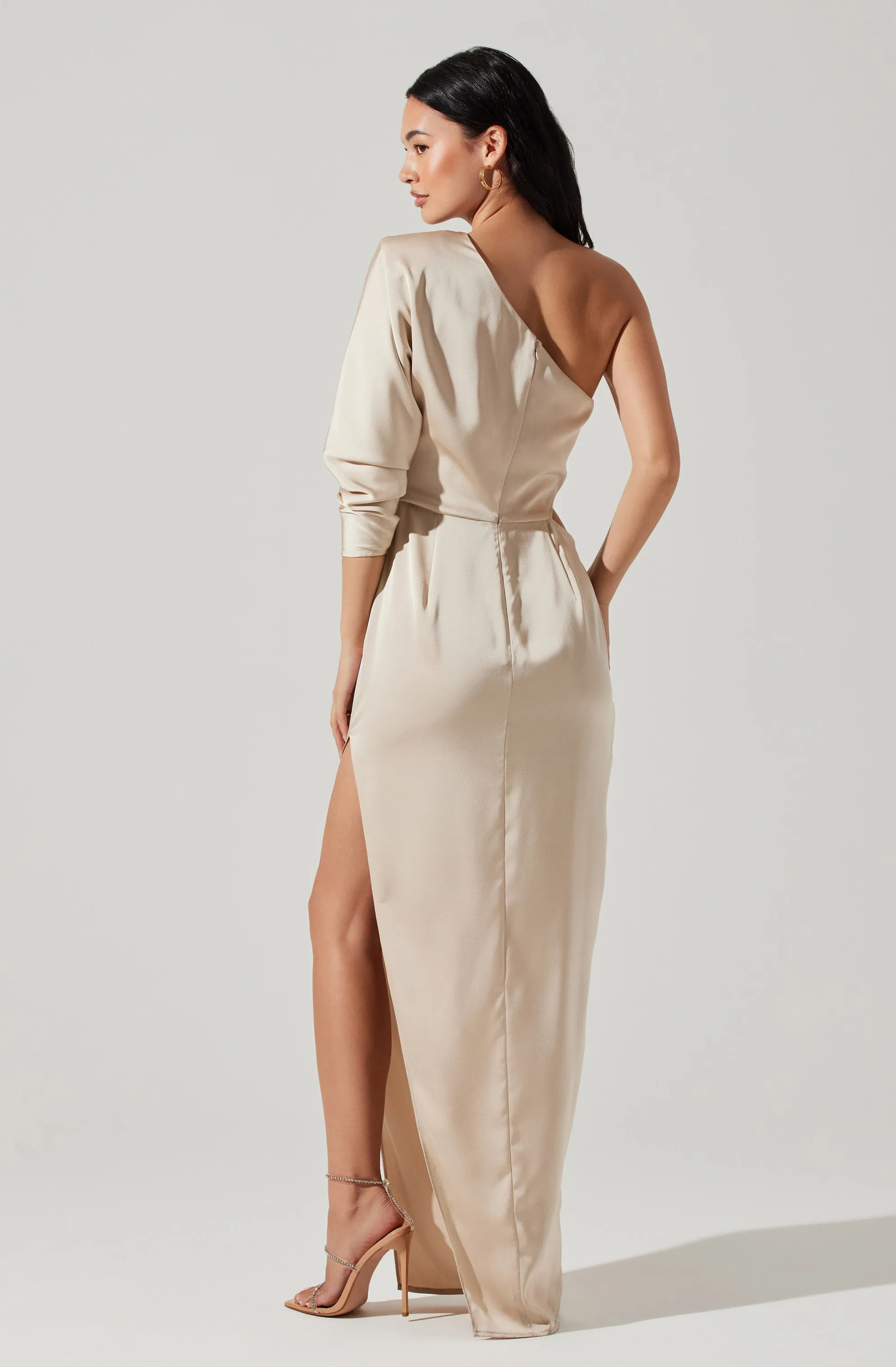 Affordable Luxury Amari Satin Cutout One Shoulder Maxi Dress  Today Only!