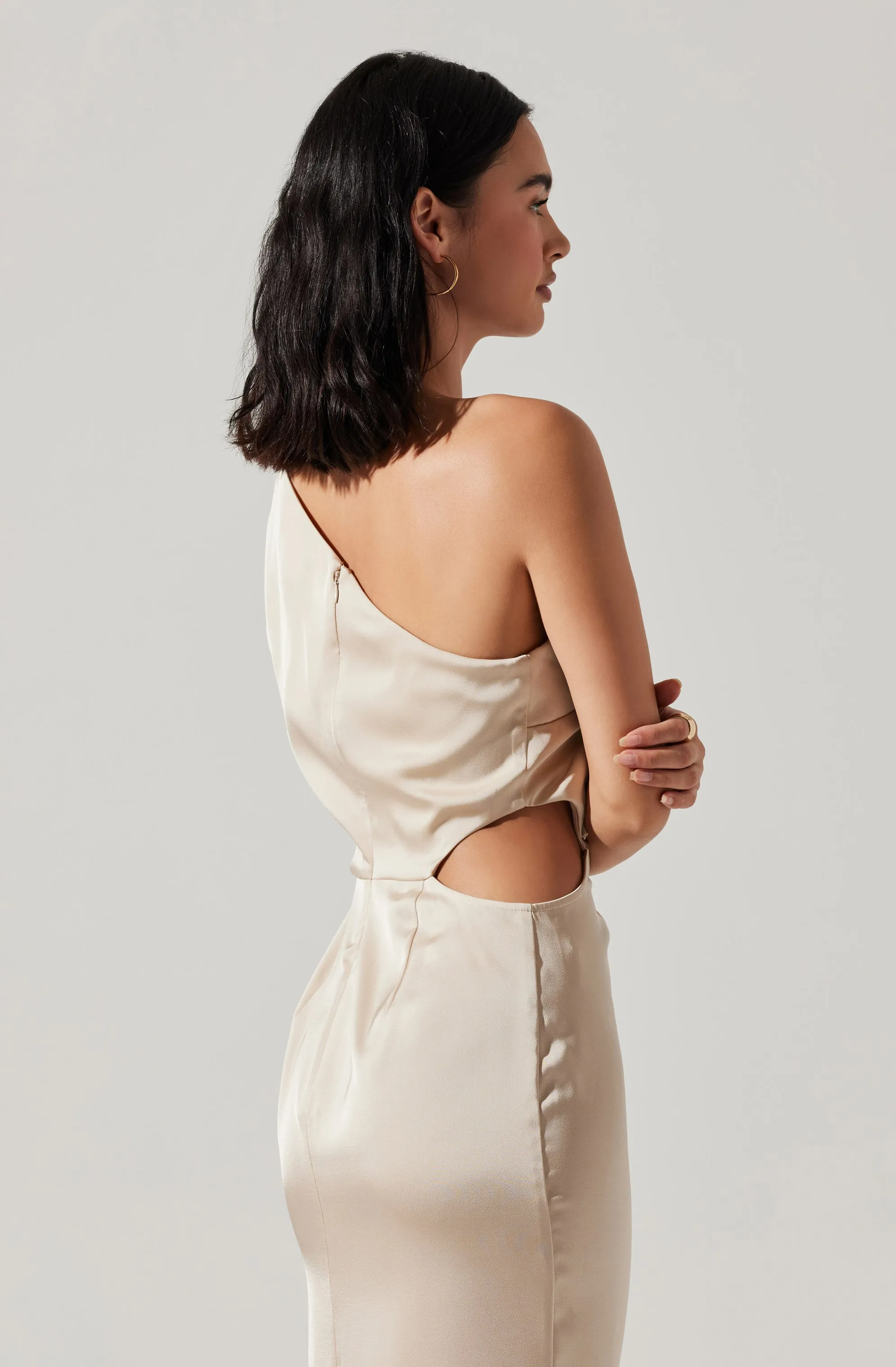 Affordable Luxury Amari Satin Cutout One Shoulder Maxi Dress  Today Only!