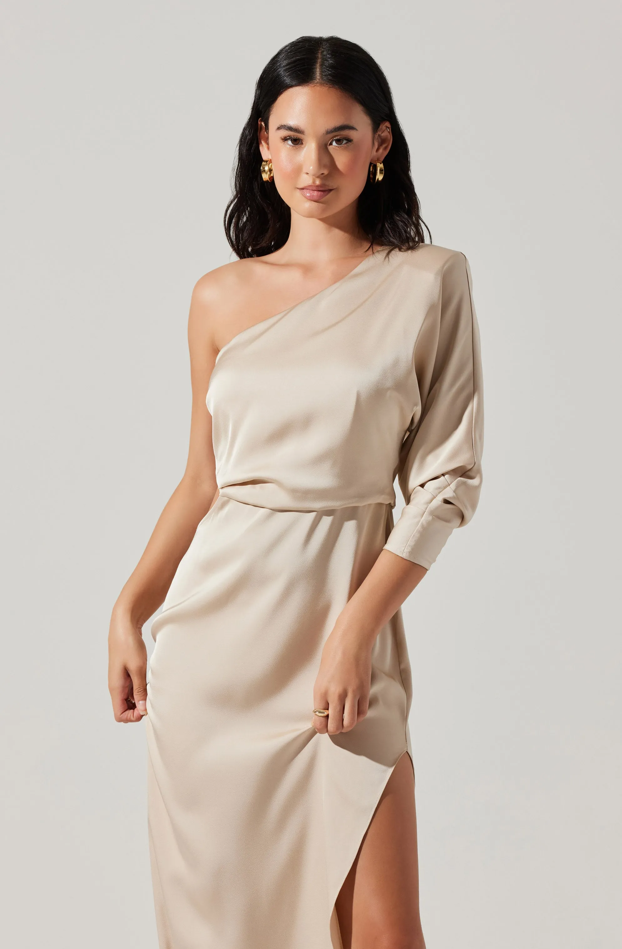 Affordable Luxury Amari Satin Cutout One Shoulder Maxi Dress  Today Only!