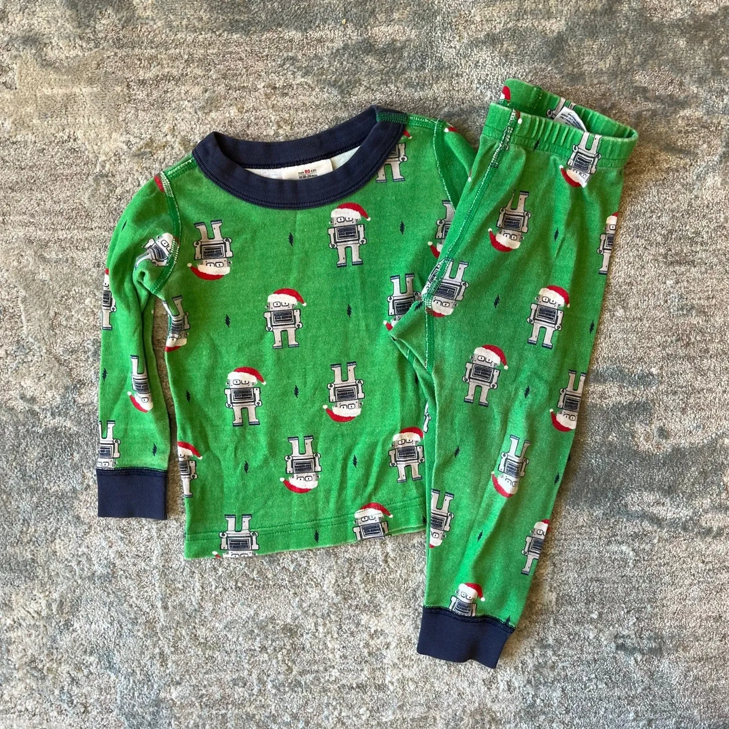 Affordable Luxury Hanna Andersson Green Santa Robot Long John Pajamas 80 cm 18-24 Months  Going Fast!