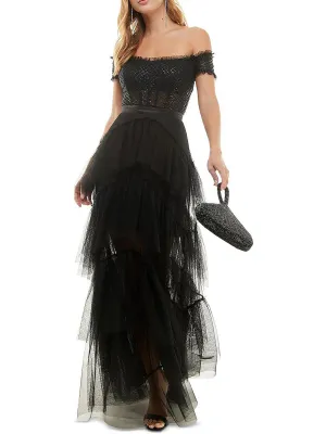 Affordable Luxury Juniors Womens Off-The-Shoulder Glitter Evening Dress  Almost Sold Out!