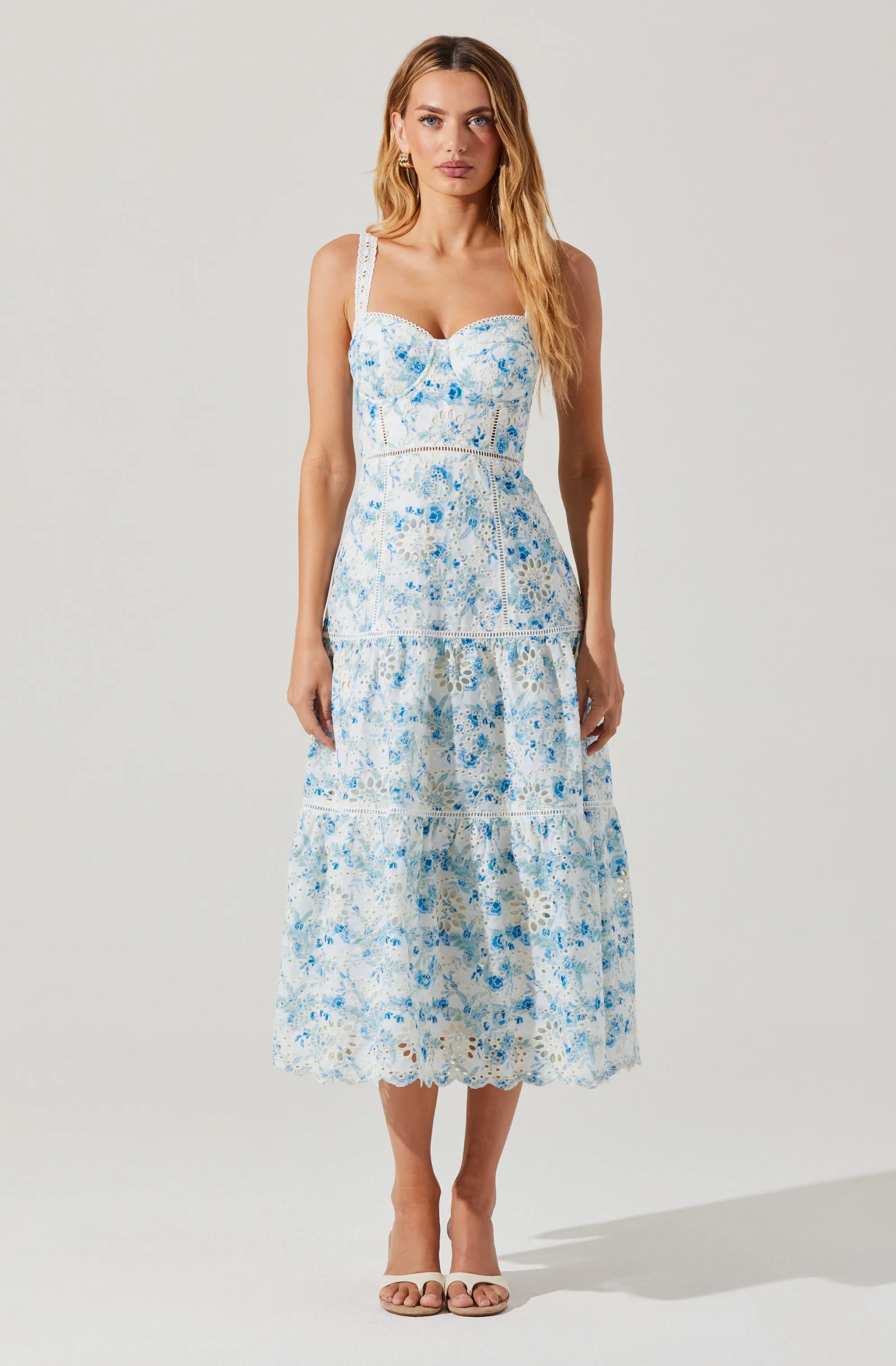 Affordable Luxury Pellagia Floral Eyelet Midi Dress  Almost Gone!