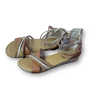 Aldo Youth Girl Size 4 Brown & Gold Zipper Back Cork Heel Sandals