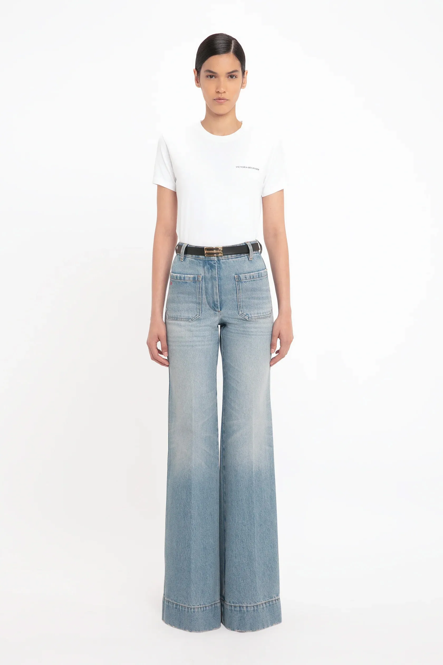 Alina High Waisted Jean In Pale Blue Wash Victoria Beckham