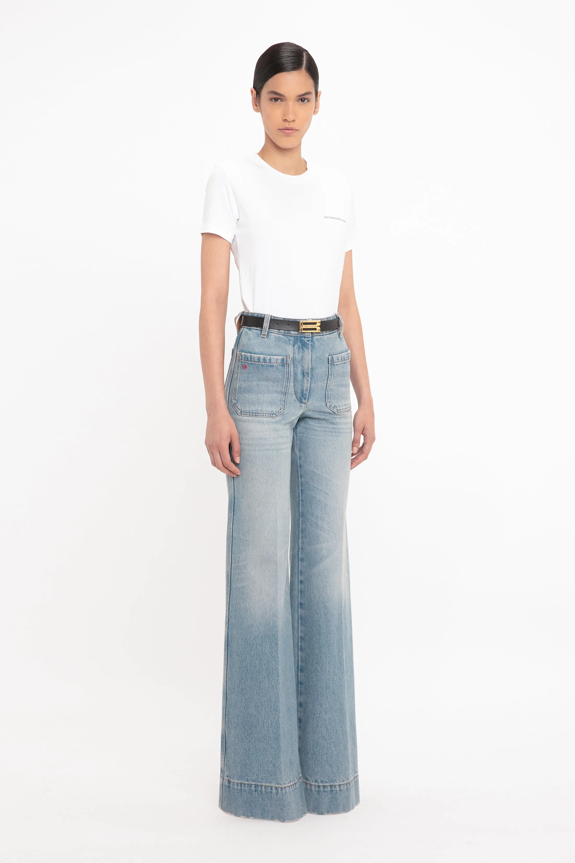 Alina High Waisted Jean In Pale Blue Wash Victoria Beckham