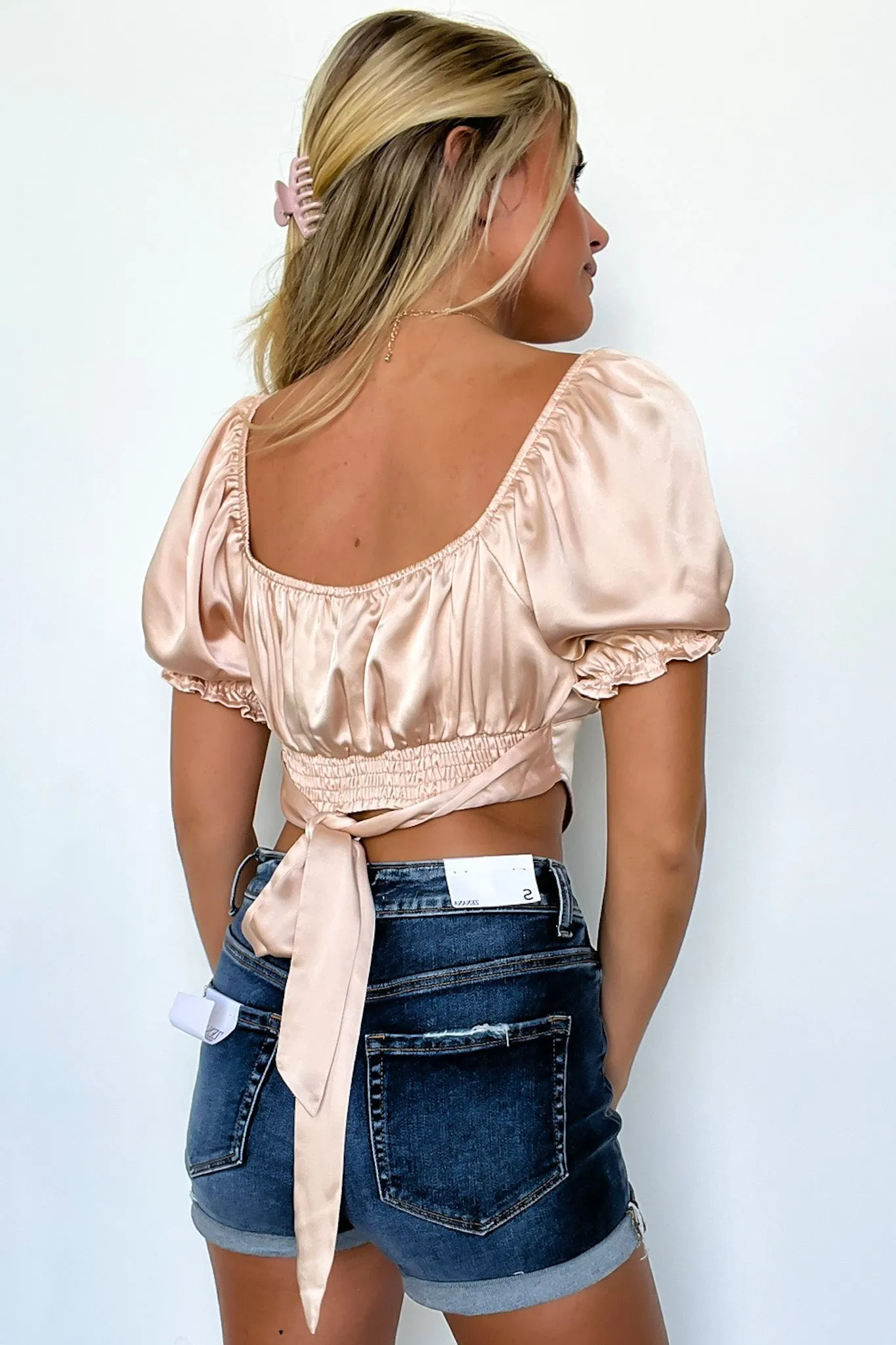 Alpharetta Satin Sweetheart Tie Back Crop Top - FINAL SALE