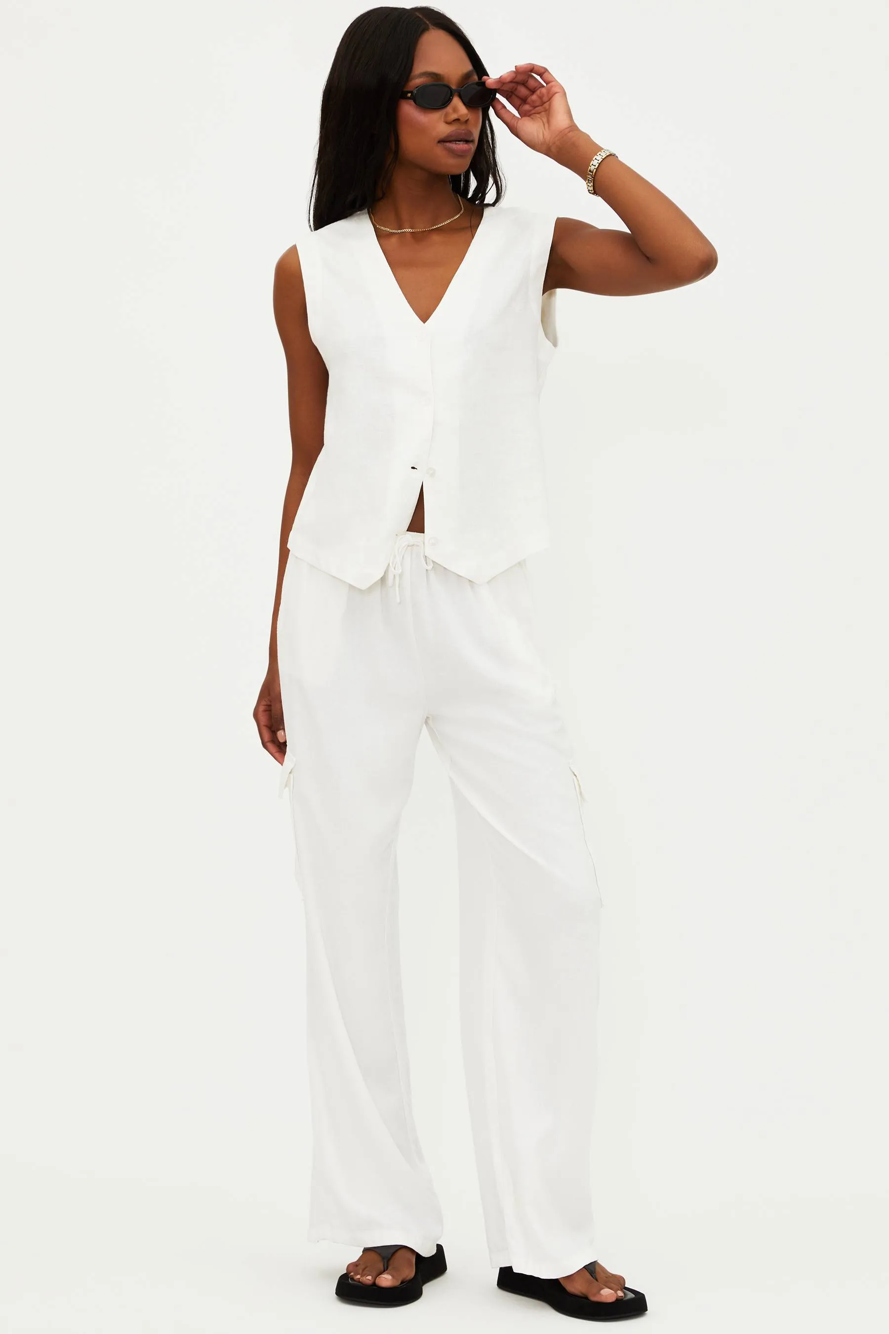 Amara Pant White Linen Beach Riot