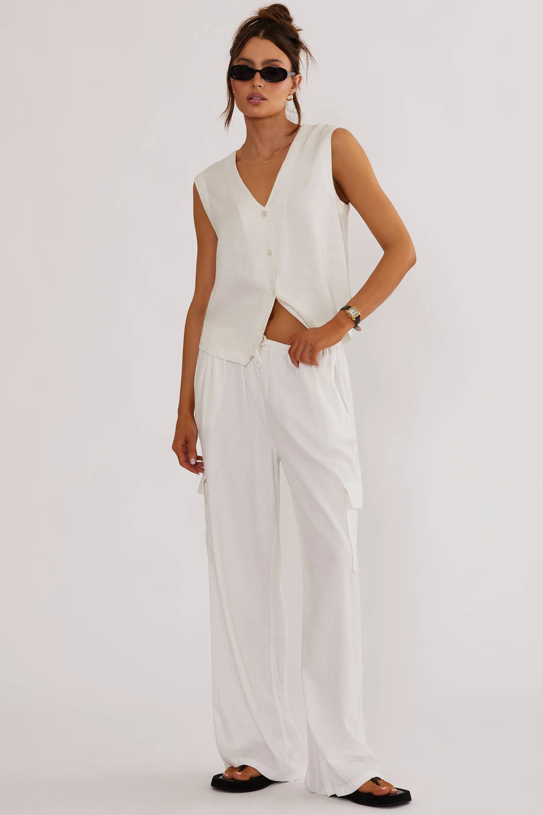 Amara Pant White Linen Beach Riot