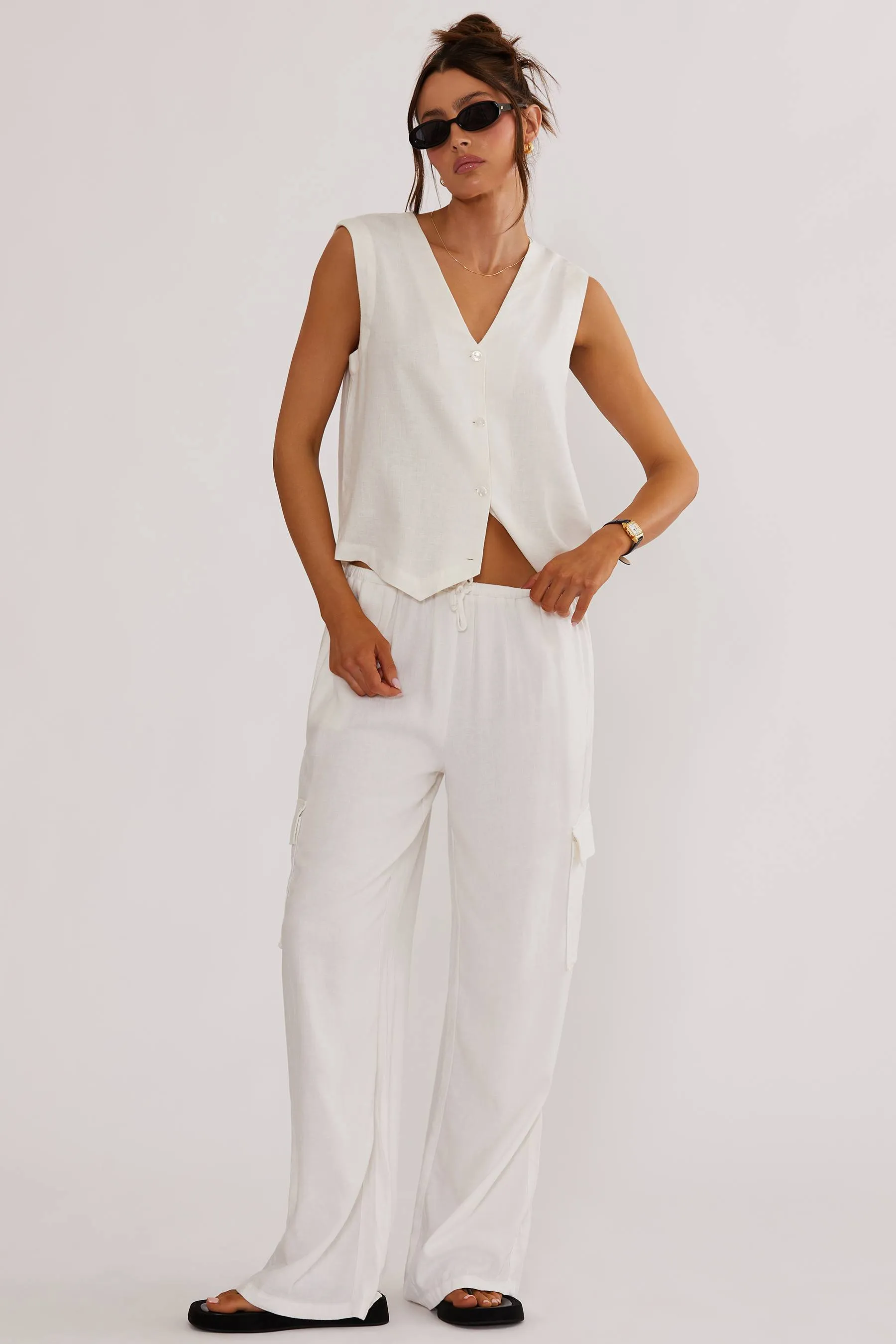 Amara Pant White Linen Beach Riot
