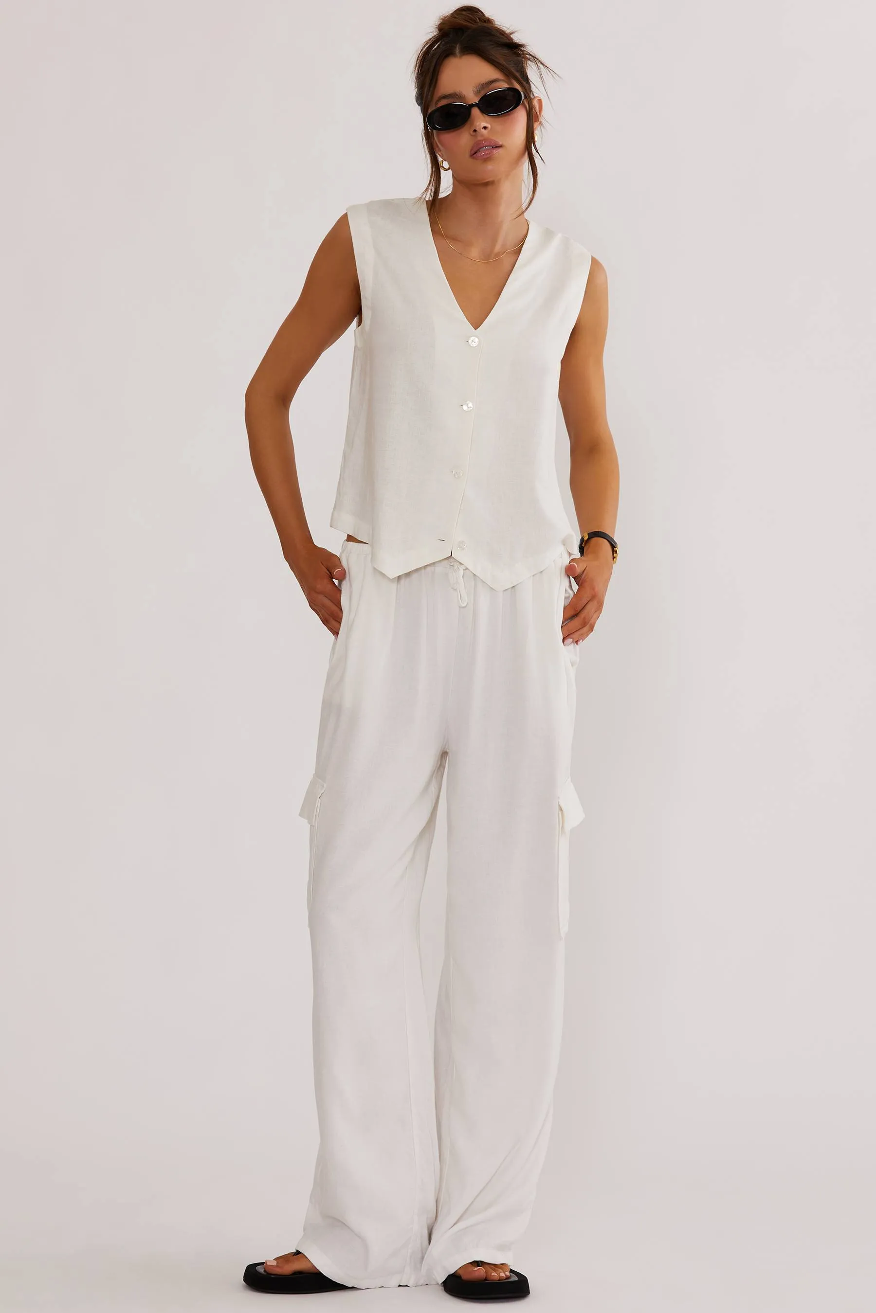 Amara Pant White Linen Beach Riot
