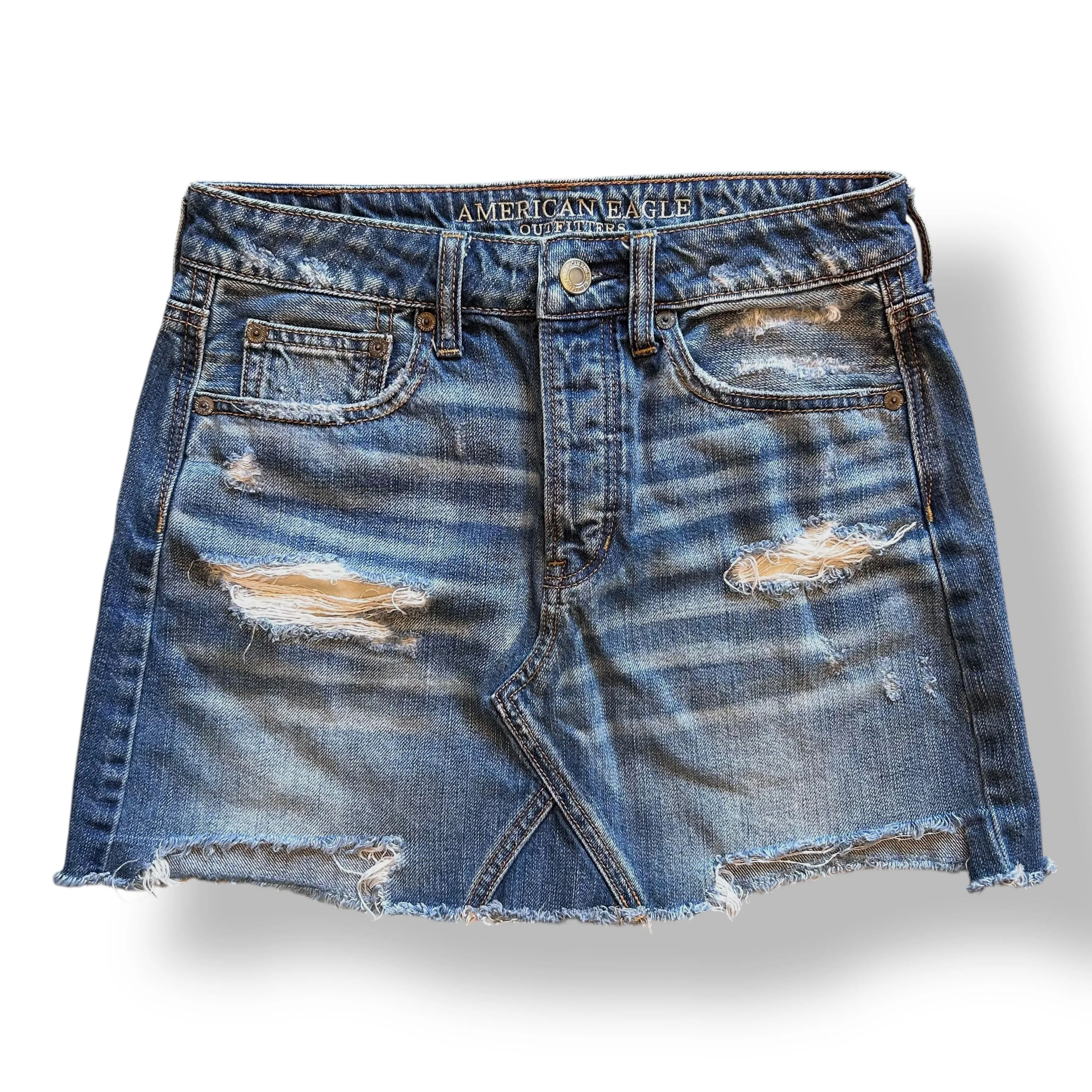American Eagle Jean Skirt Women's Size 2 Distressed Denim Cutoff Skirt