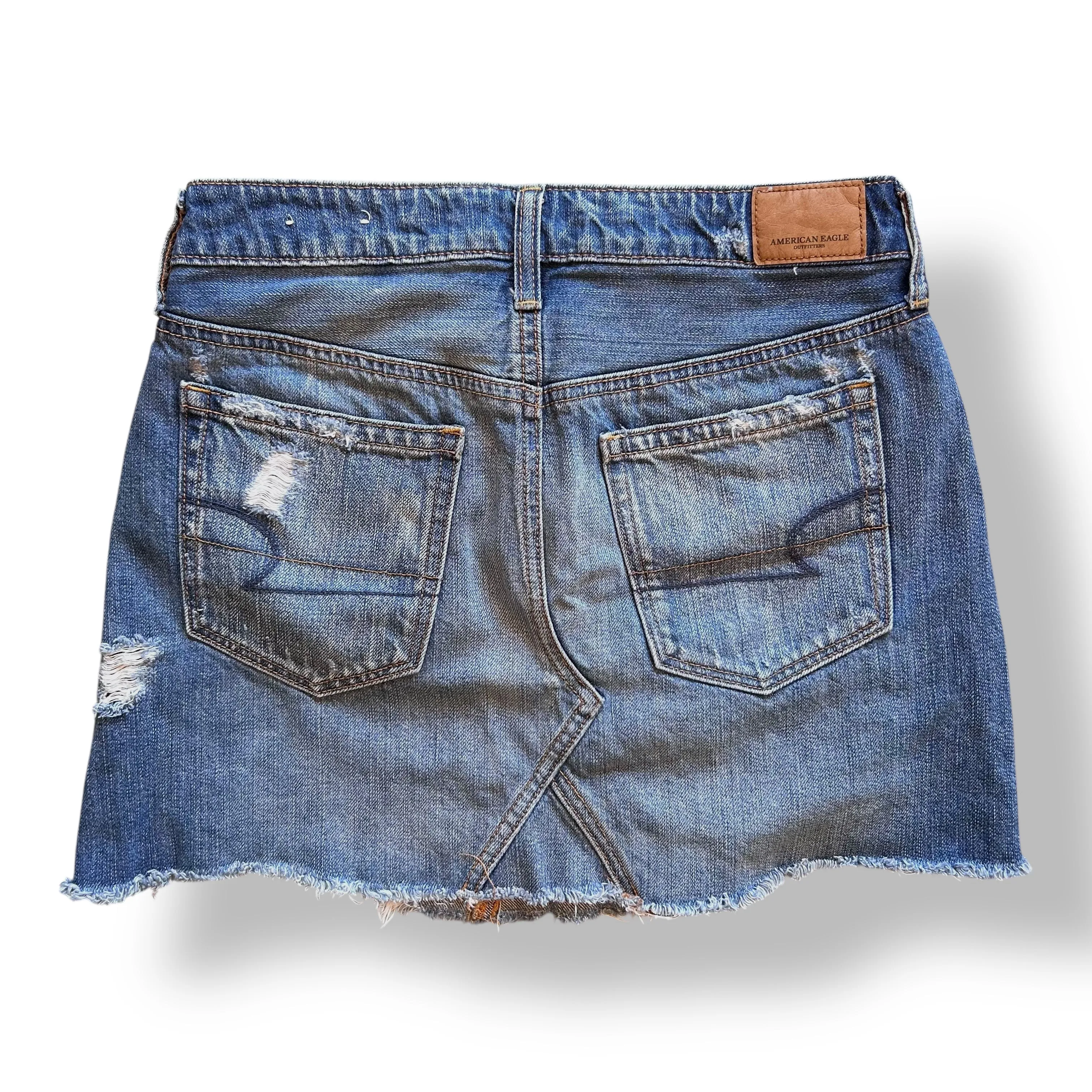 American Eagle Jean Skirt Women's Size 2 Distressed Denim Cutoff Skirt