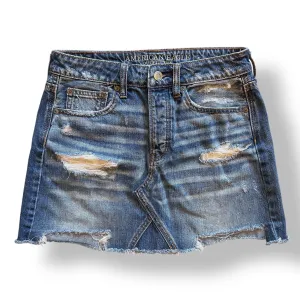 American Eagle Jean Skirt Women's Size 2 Distressed Denim Cutoff Skirt
