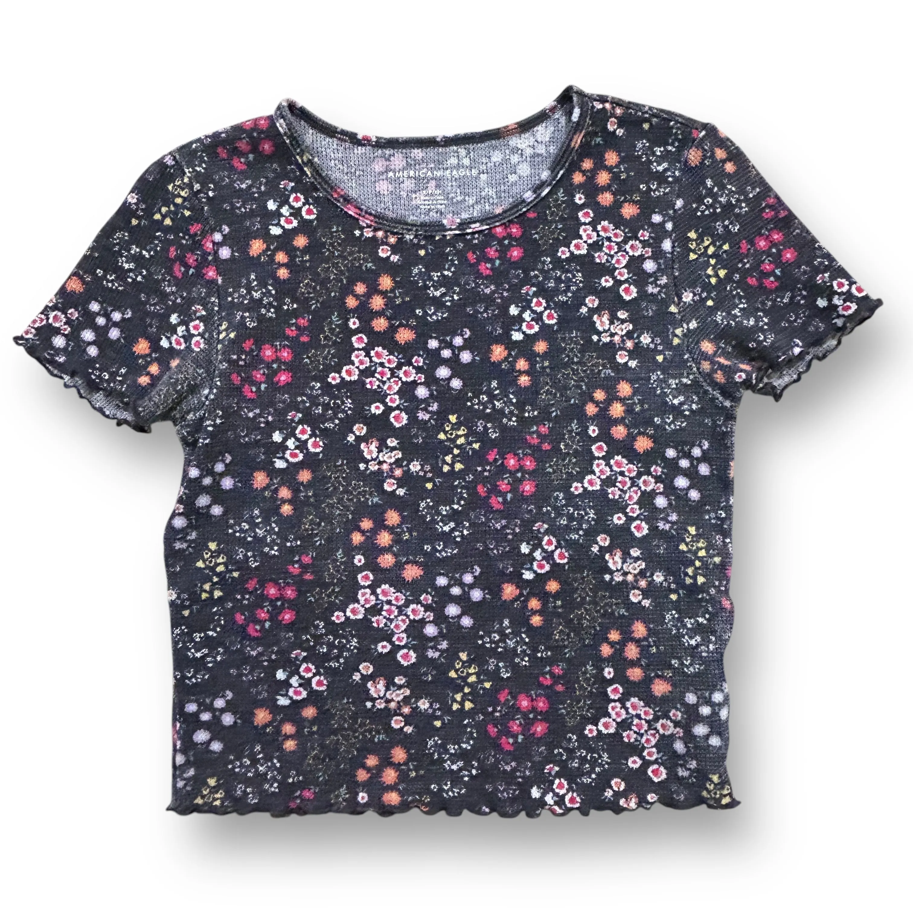 American Eagle Women's Size Small Top Gray Floral Print Shirt