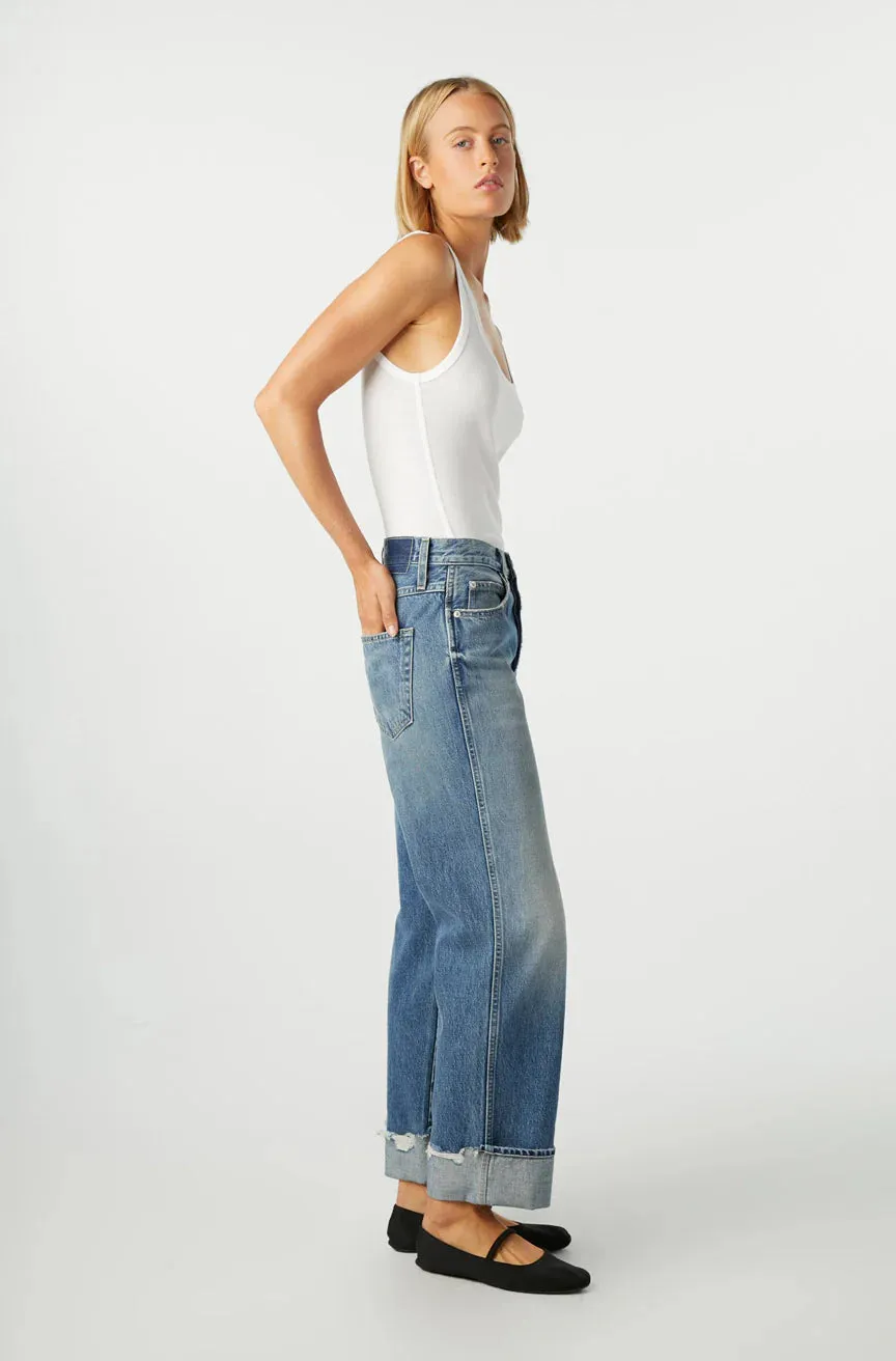 AMO Sonia cuffed jean mid rise loose fit straight leg Size 30 NWT