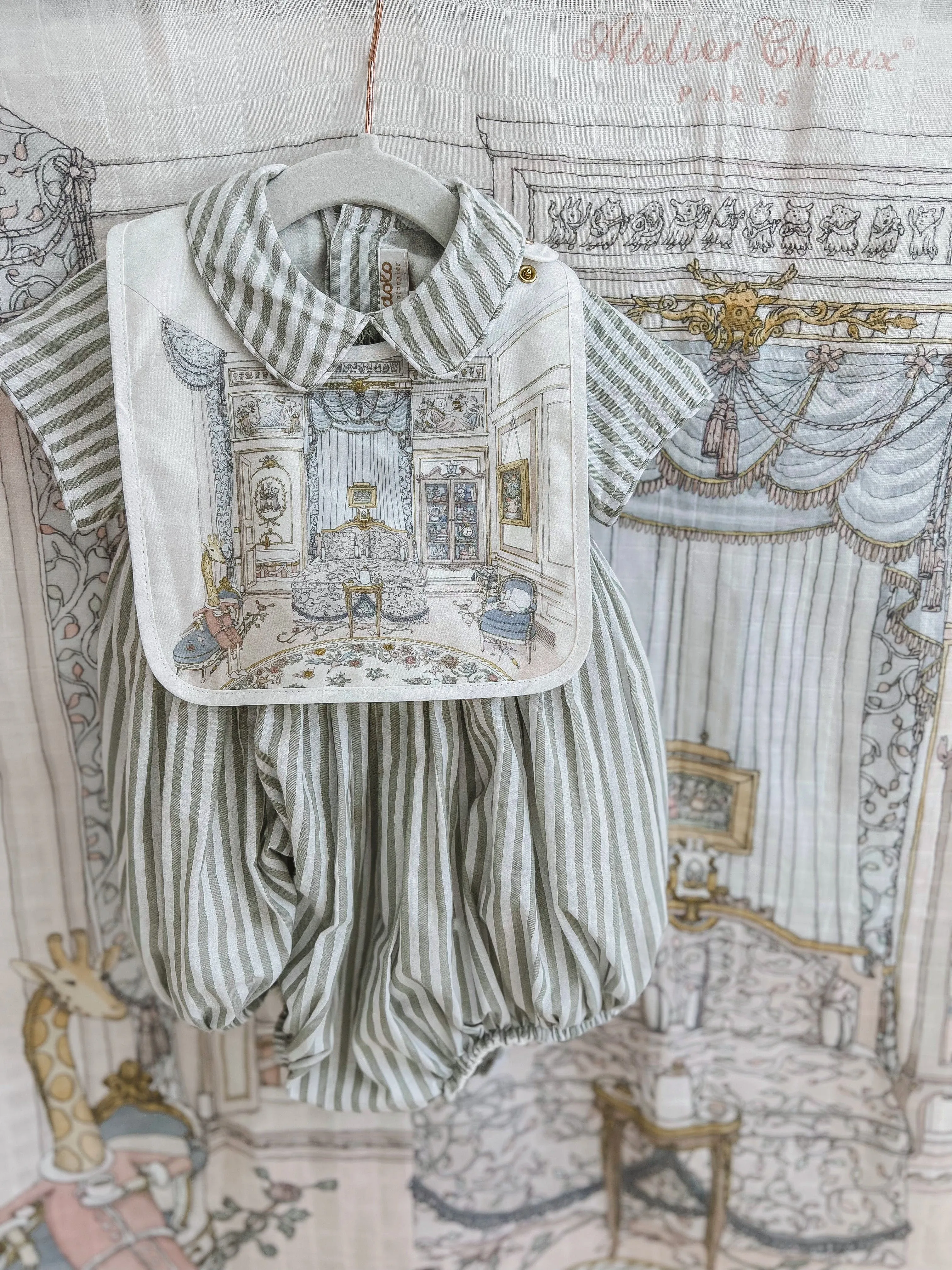 Atelier Choux Baby French Bedroom Satin Bib in Blue