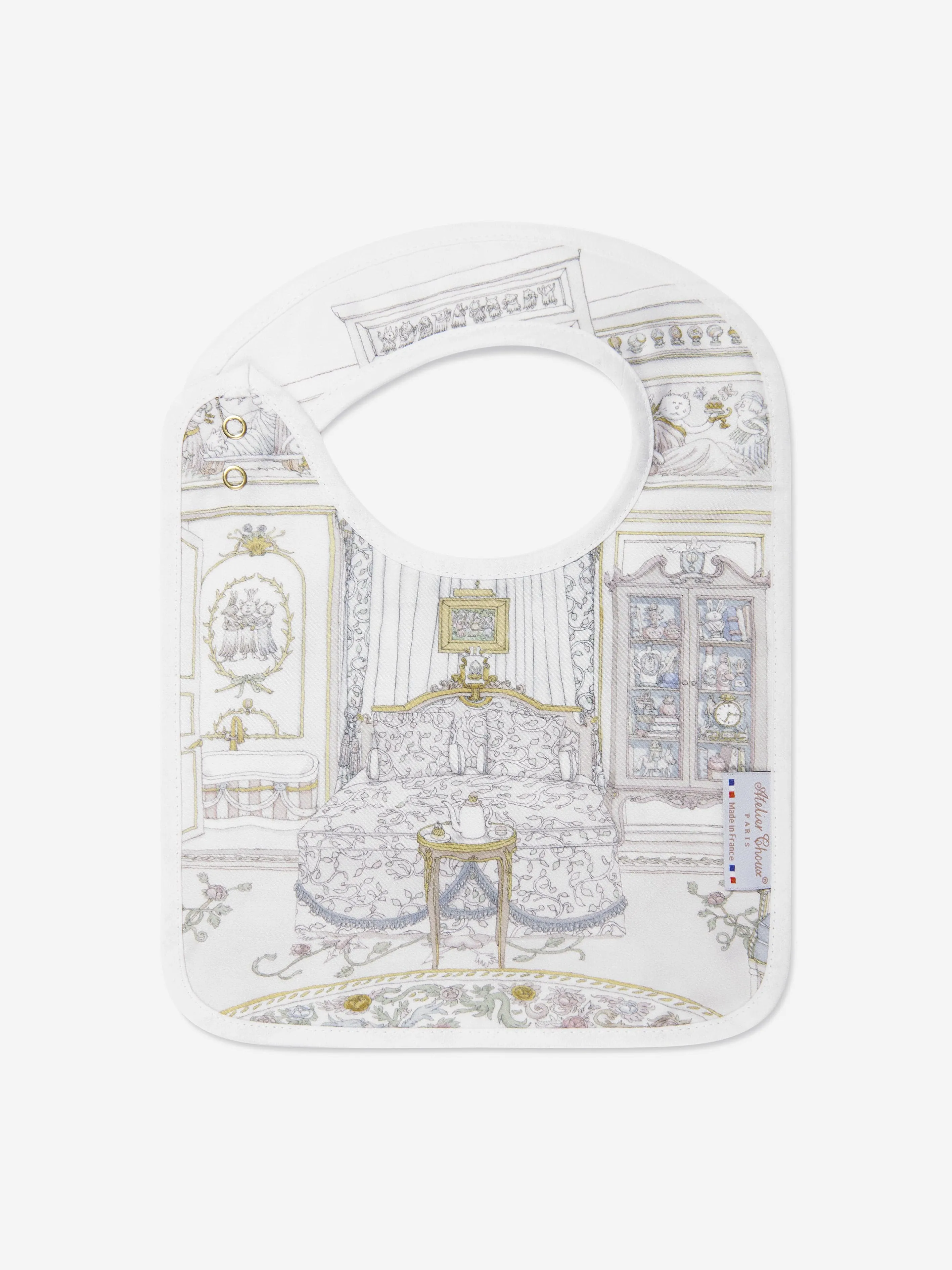 Atelier Choux Baby French Bedroom Satin Bib in Blue