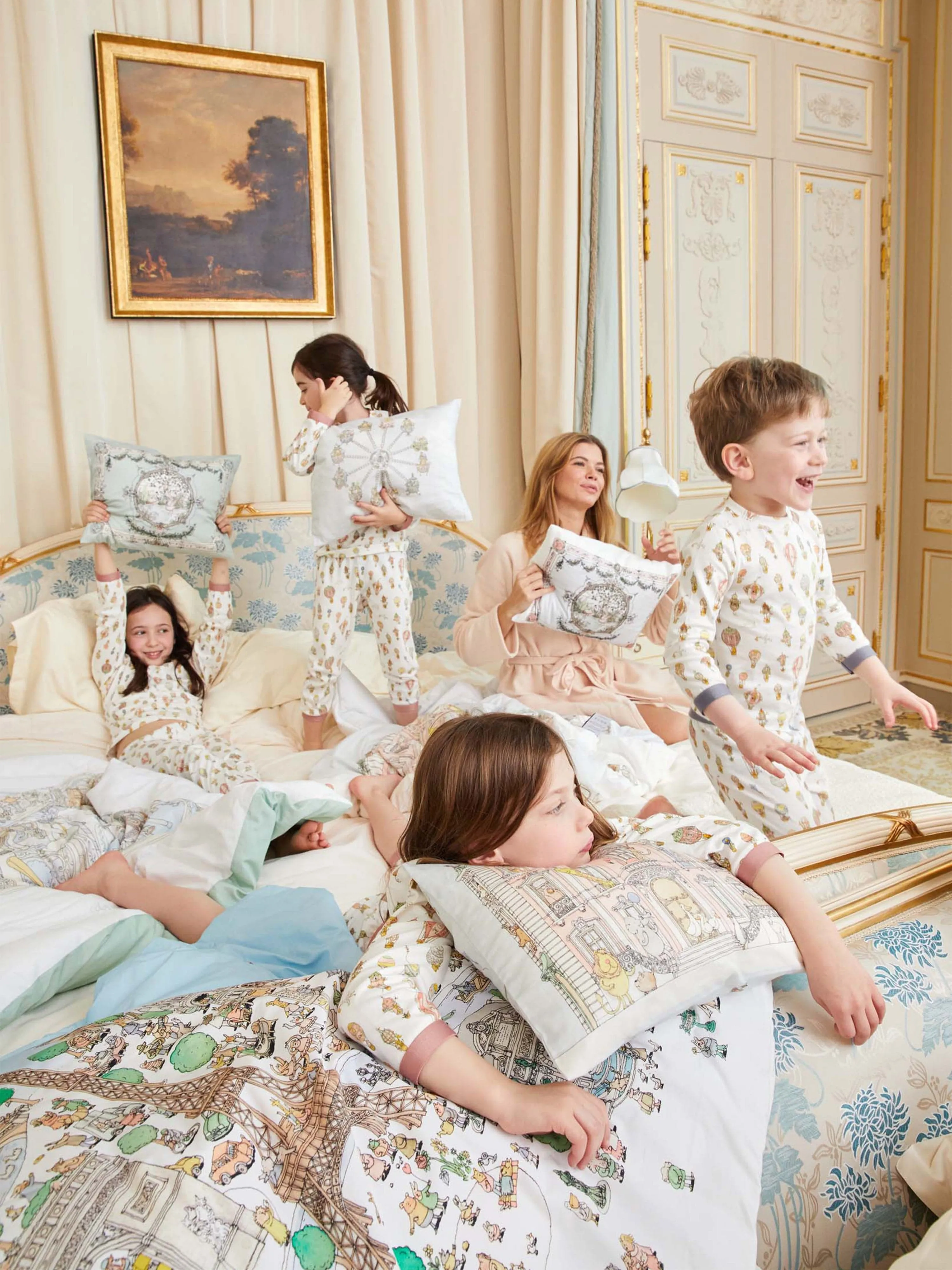 Atelier Choux Baby Satin Monceau Mansion Pillow Cover in Blue (40cm)