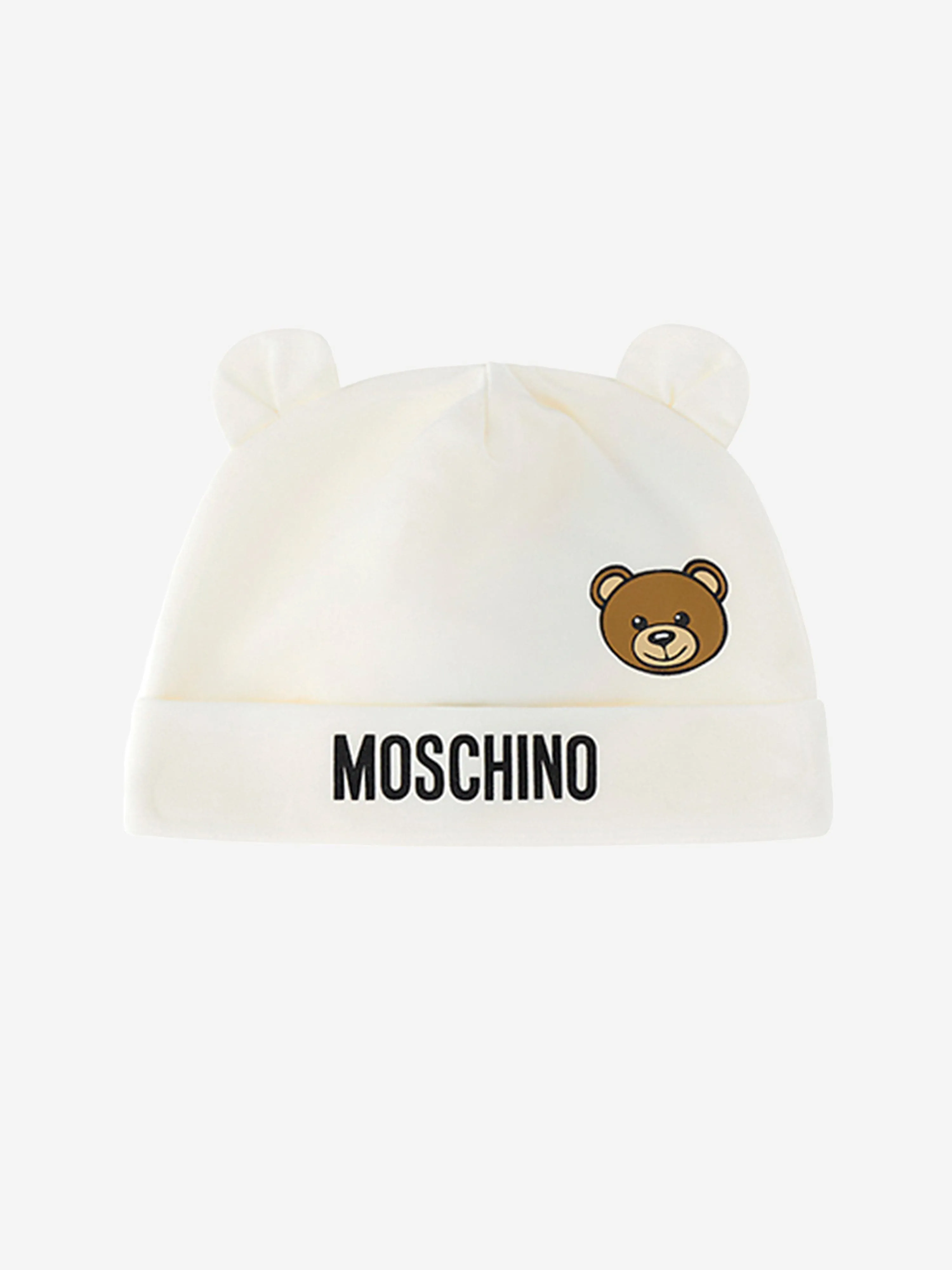 Baby Bear Logo Hat and Bib Set in Ivory