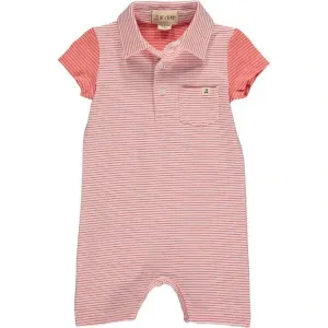 Baby Boy's Striped Saltash Polo Romper In Coral | Me & Henry