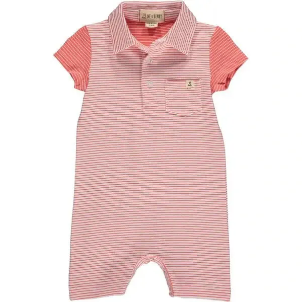 Baby Boy's Striped Saltash Polo Romper In Coral | Me & Henry