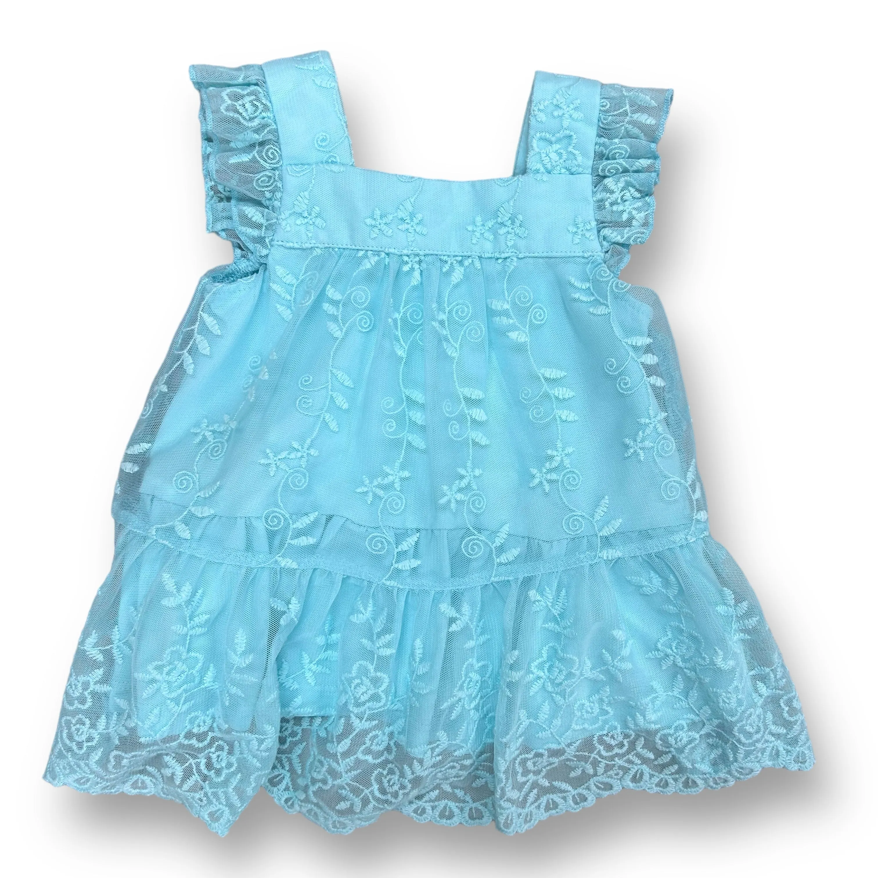 Baby Girl Size 6-9 Months Collection of 4 Pink, Silver, and Blue Dresses