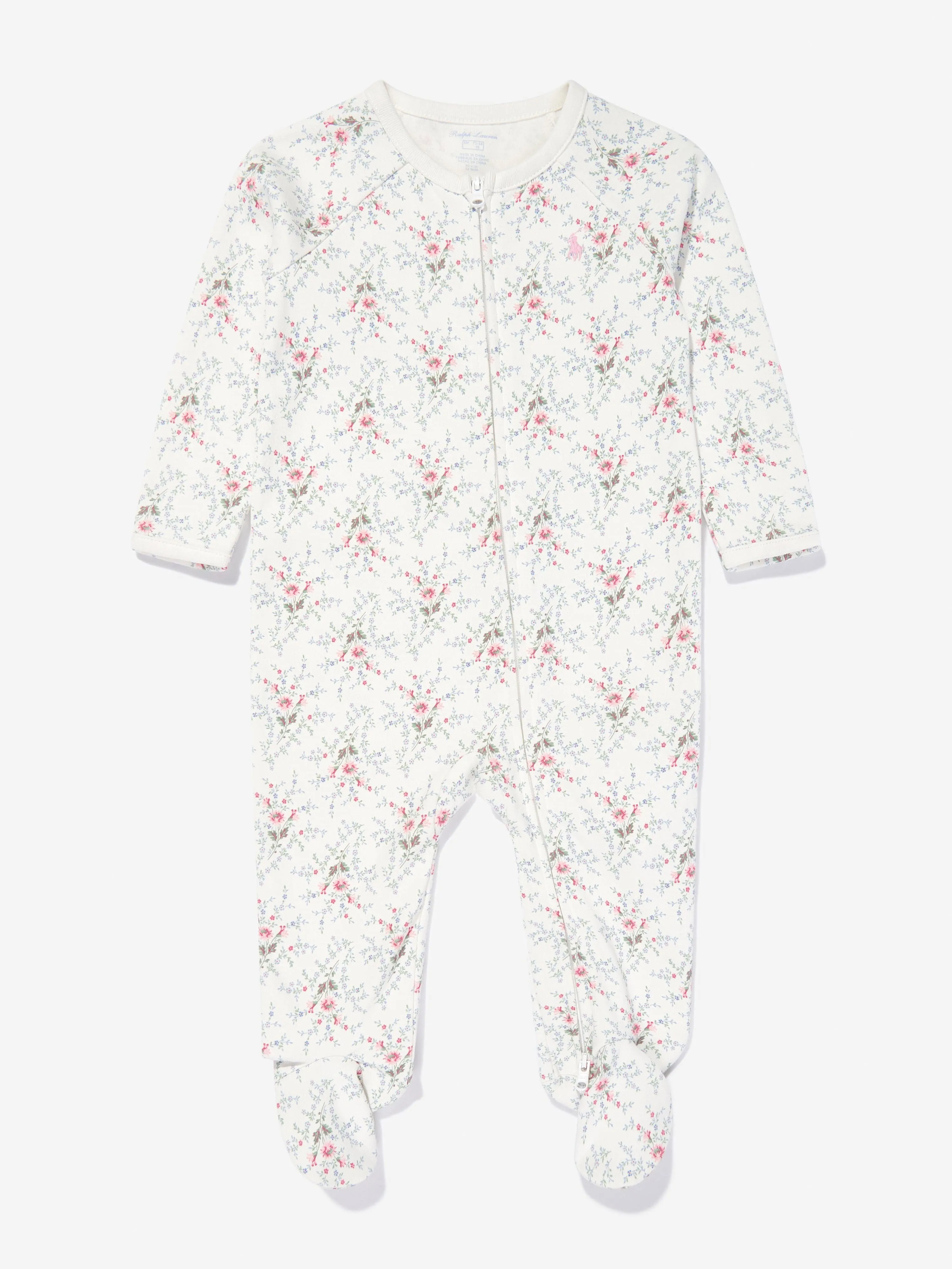 Baby Girls Floral Babygrow and Hat Set in Ivory