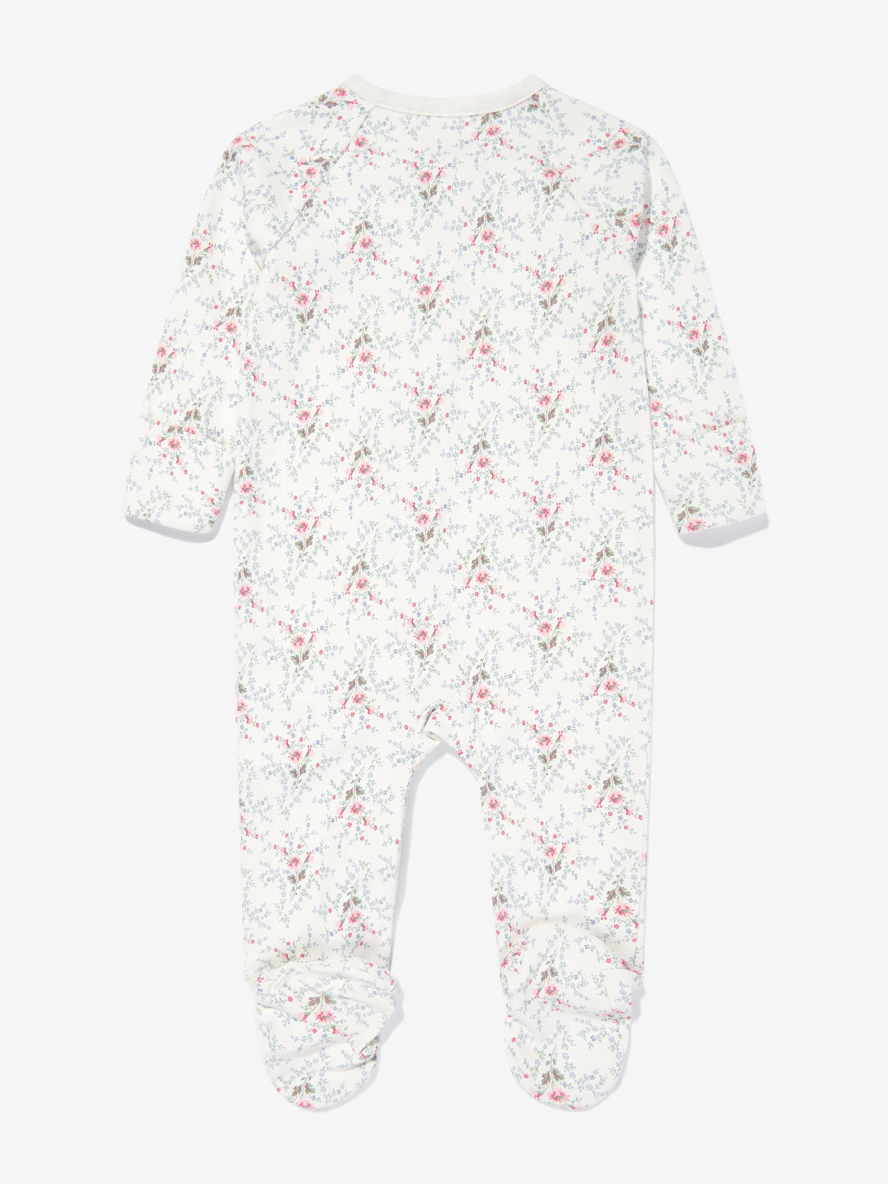 Baby Girls Floral Babygrow and Hat Set in Ivory