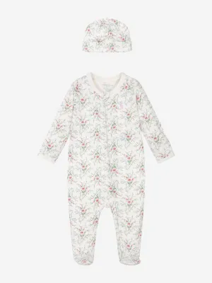 Baby Girls Floral Babygrow and Hat Set in Ivory
