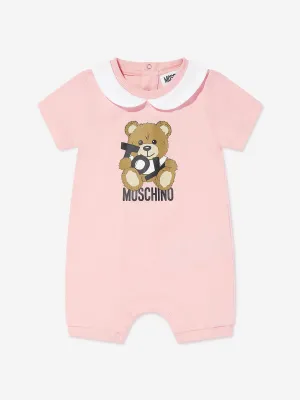 Baby Girls Teddy Bear Logo Romper in Pink