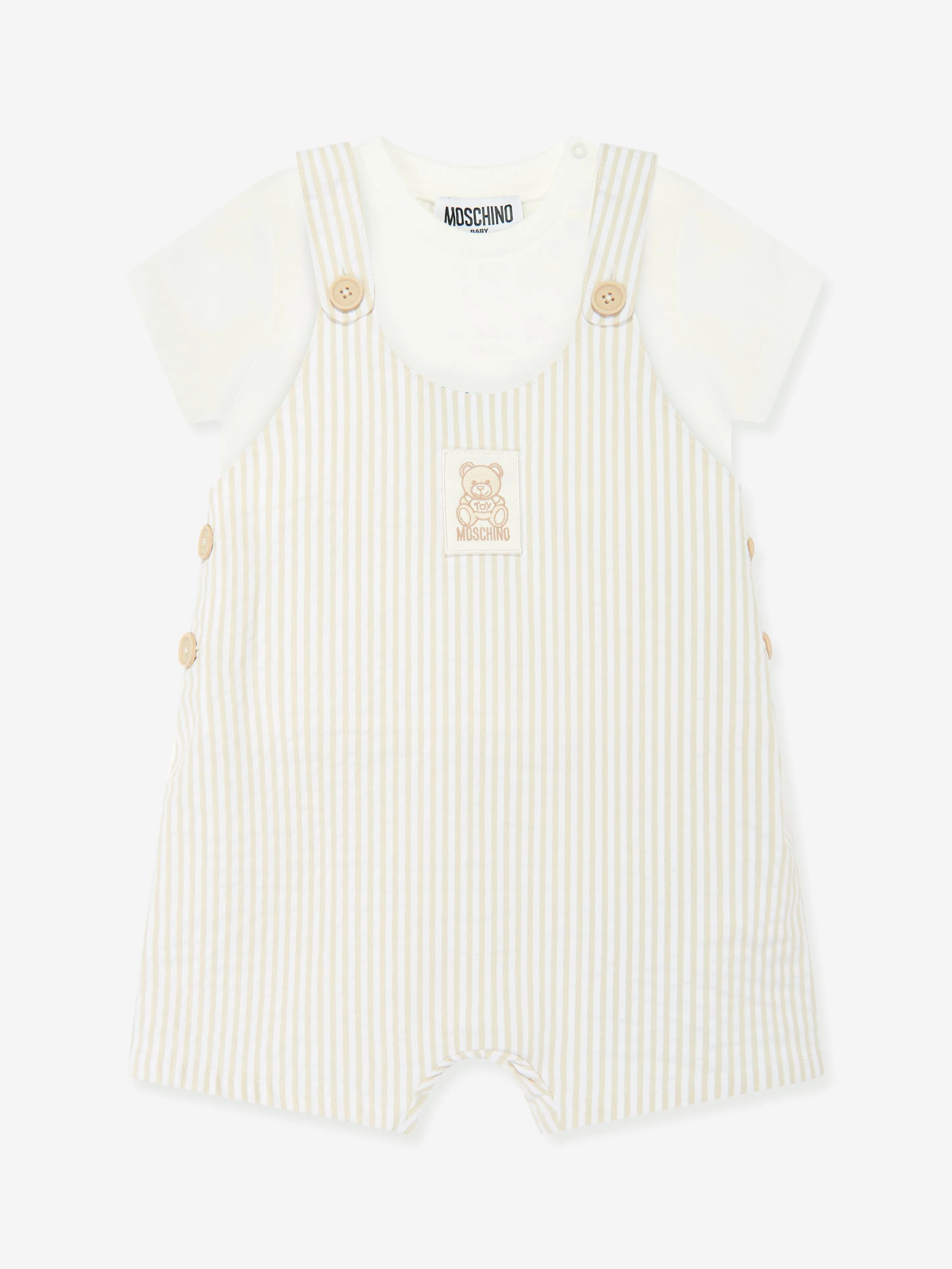 Baby T-Shirt and Dungarees Set in in Ivory