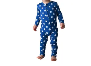Baby's Bamboo Pajama Usa 4Th Of July Zip Onesie In Blue Multi
