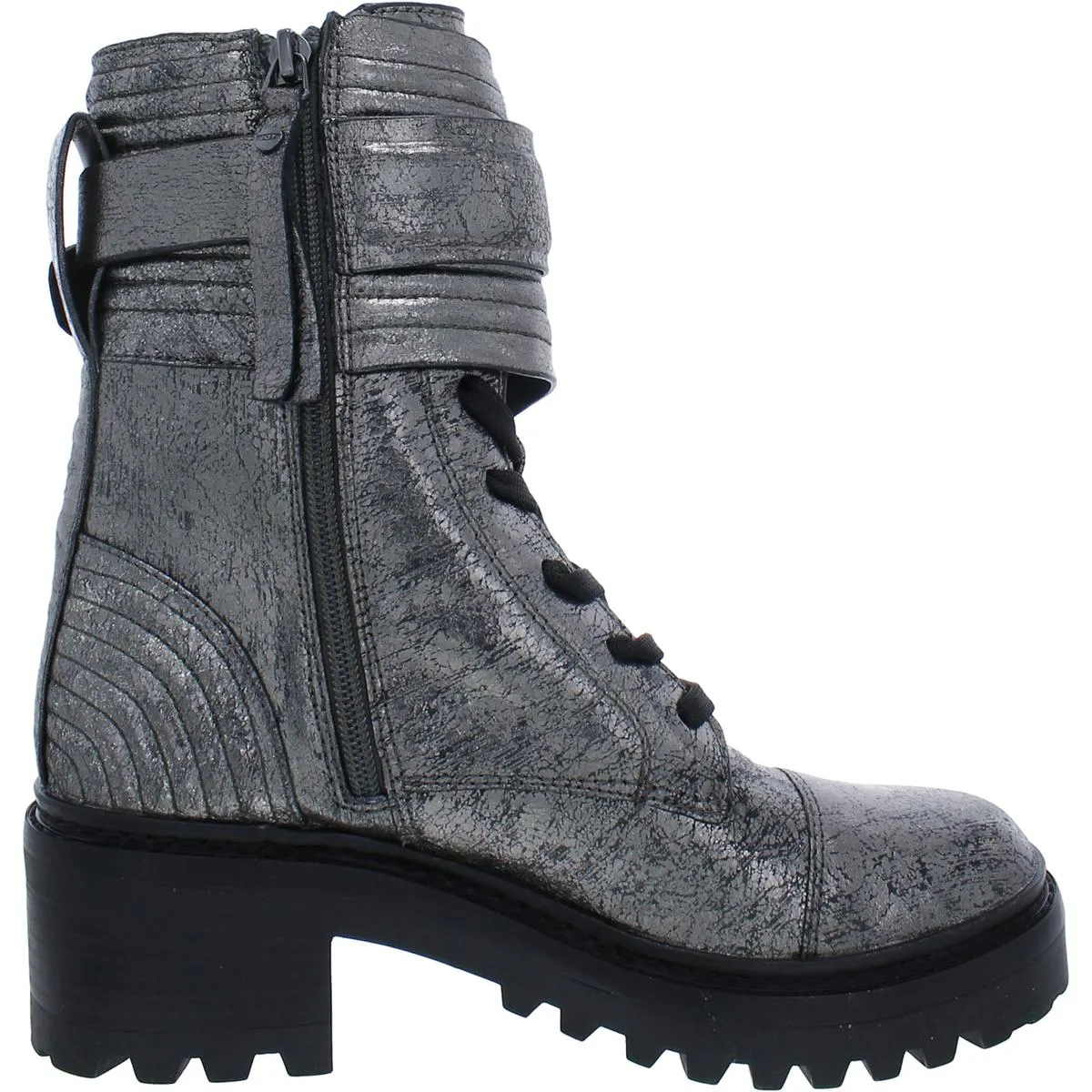Basia Womens Leather Metallic Combat & Lace-up Boots